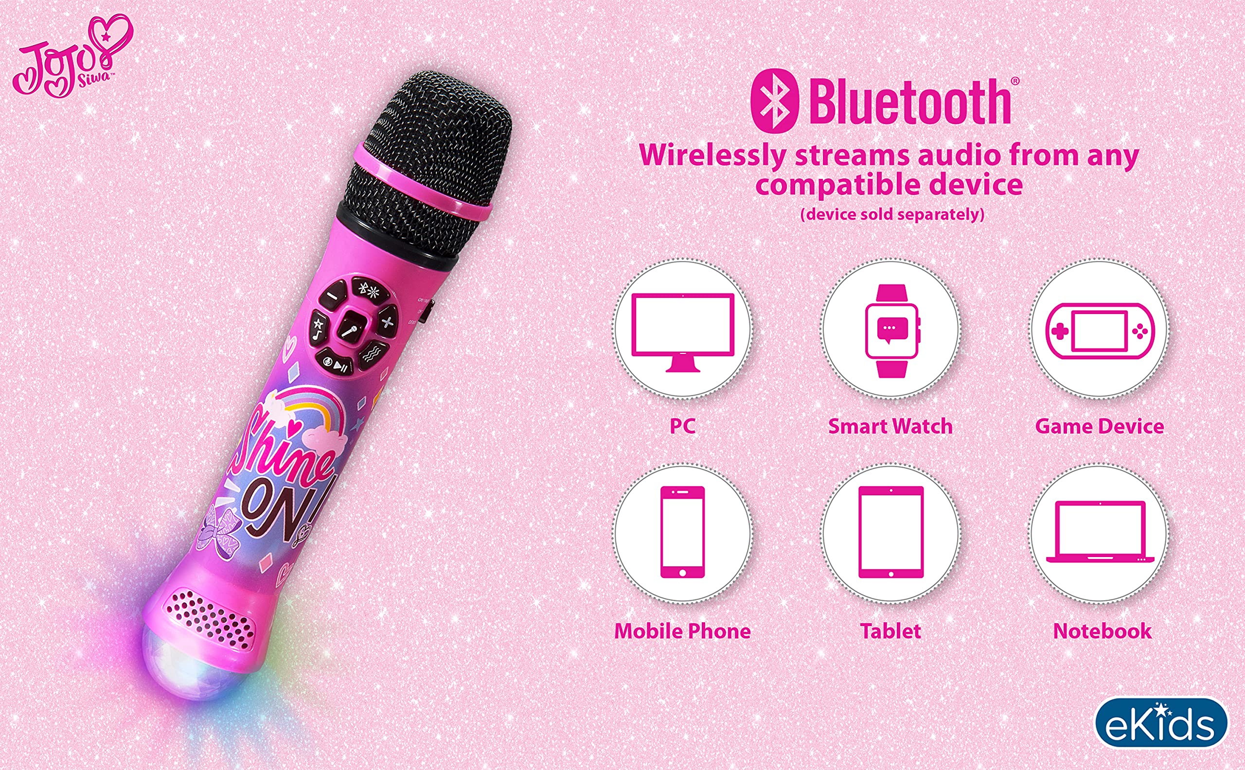 eKids JoJo Siwa Karaoke Microphone for Kids, Bluetooth Microphone and  Speaker Connects to MP3 Players, Smartphones, and Tablets : Buy Online at  Best Price in KSA