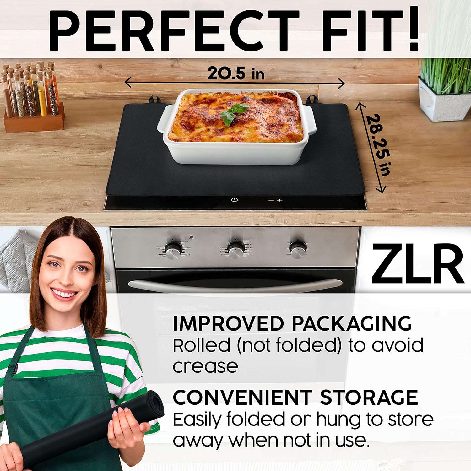 ZLR Glass Stove Top Cover (28.5“ x 20.5”) – Foldable Heat Resistant Electric Stove Cover – Anti-Slip Natural Rubber Glass Stove Top Protector - Prevent Scratching, Expand Usable Space