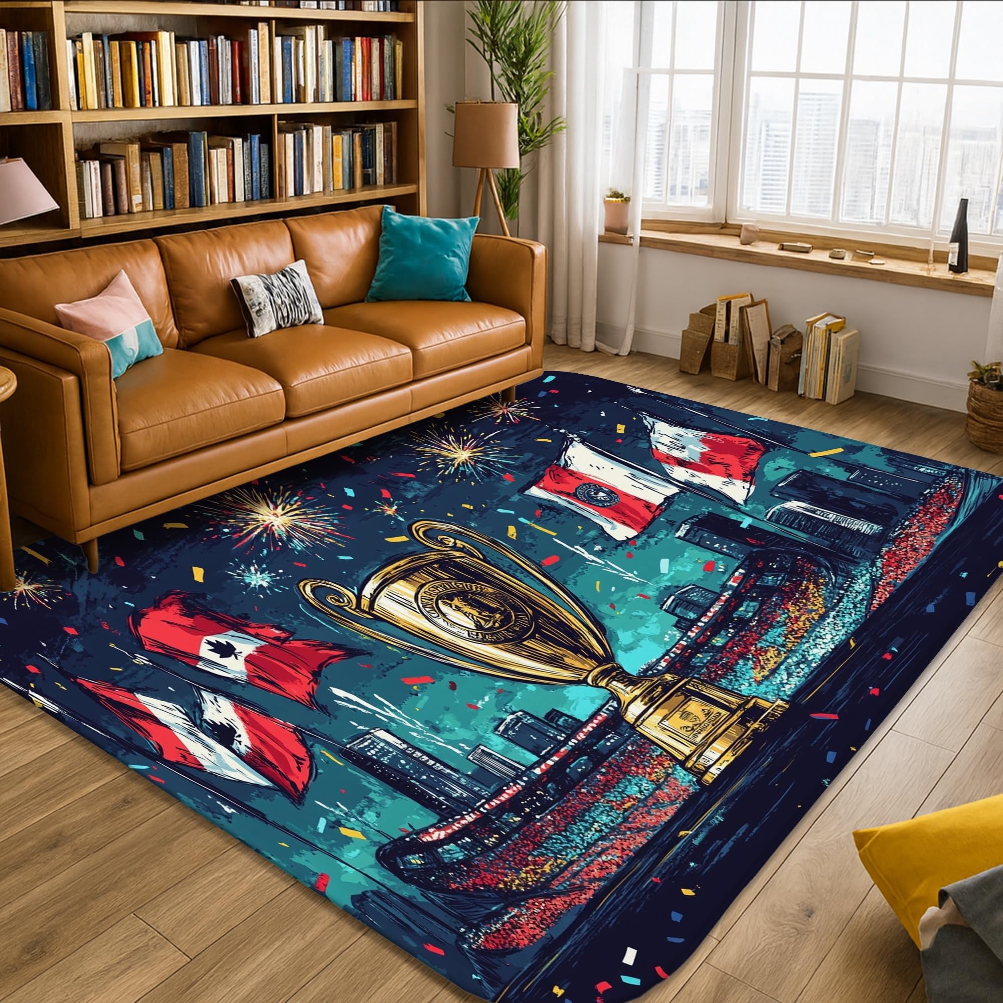 Tapis bleu poils courts pour sous le lit et salon d'appartement