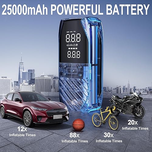 Miniatura 3 de Inflador de neumáticos, compresor de aire portátil de 150 PSI, bomba de aire eléctrica portátil para neumáticos con medidor de presión digital,