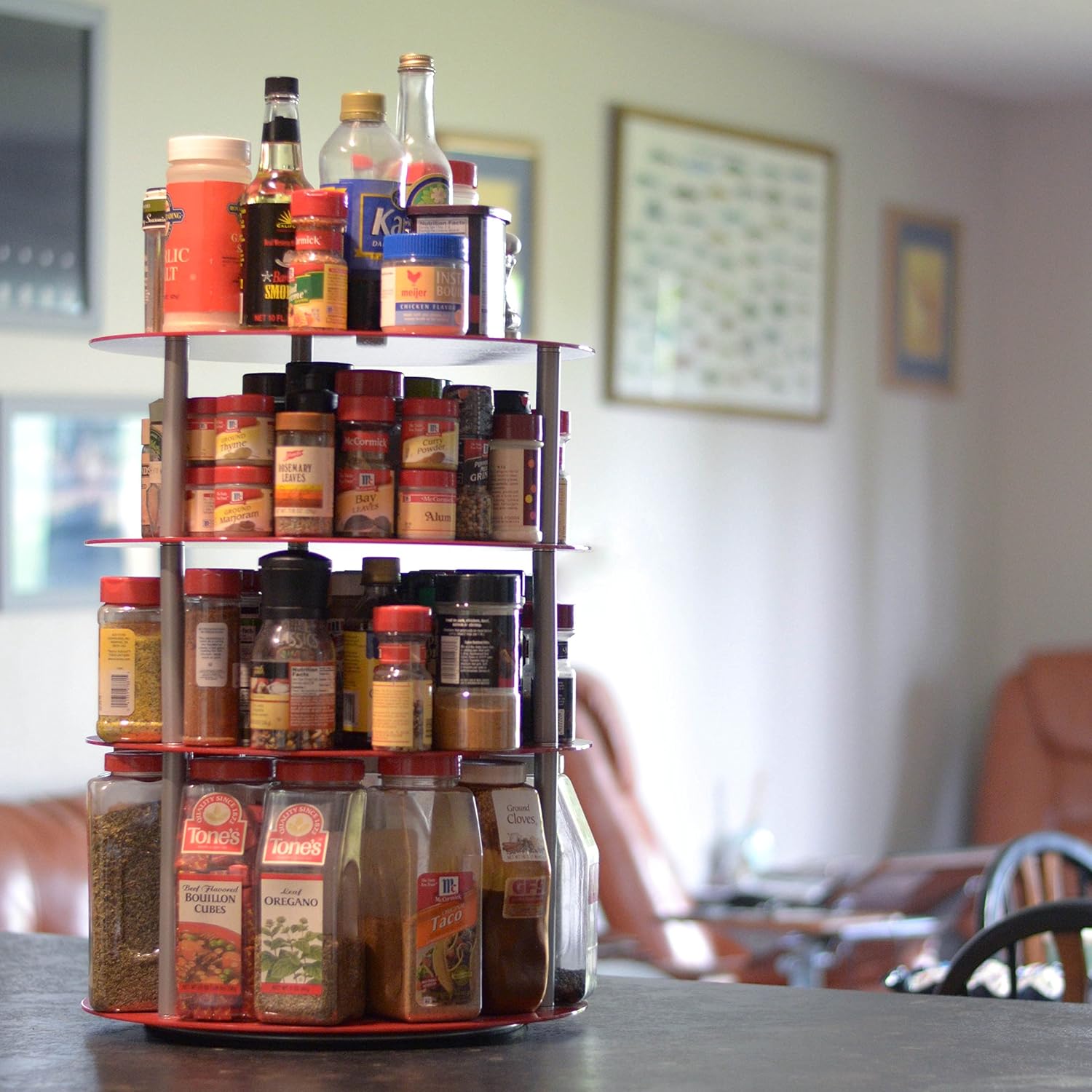 Lazy Susan Spice Rack, 16 Inch Diameter Heavy Duty Steel, Customizable Levels (Black)