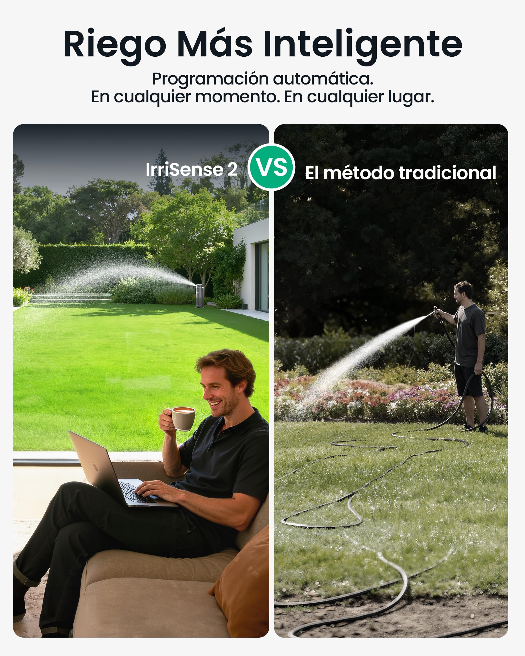 Aiper IrriSense 2 Sistema de Riego Inteligente, Dispositivo de Riego Multi-Zona 4 en 1 con Control por App, Programación Inteligente y Sensor de Lluvia para Céspedes de hasta 4.800 sq.ft