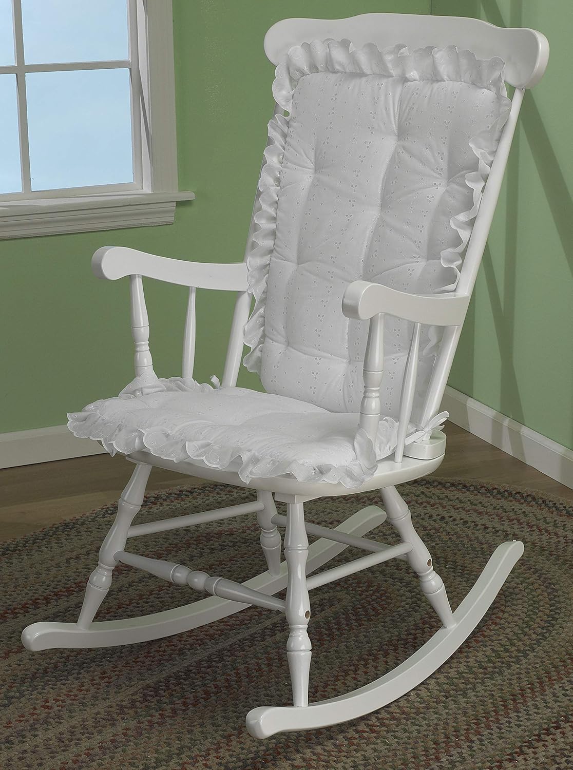 ABABY.COM Rocking Chair Cushion Pad Set - Machine Washable Seat and Seat Back Cushions, Seat Cover or Replacement Pads for Rocker or Glider, White Eyelet