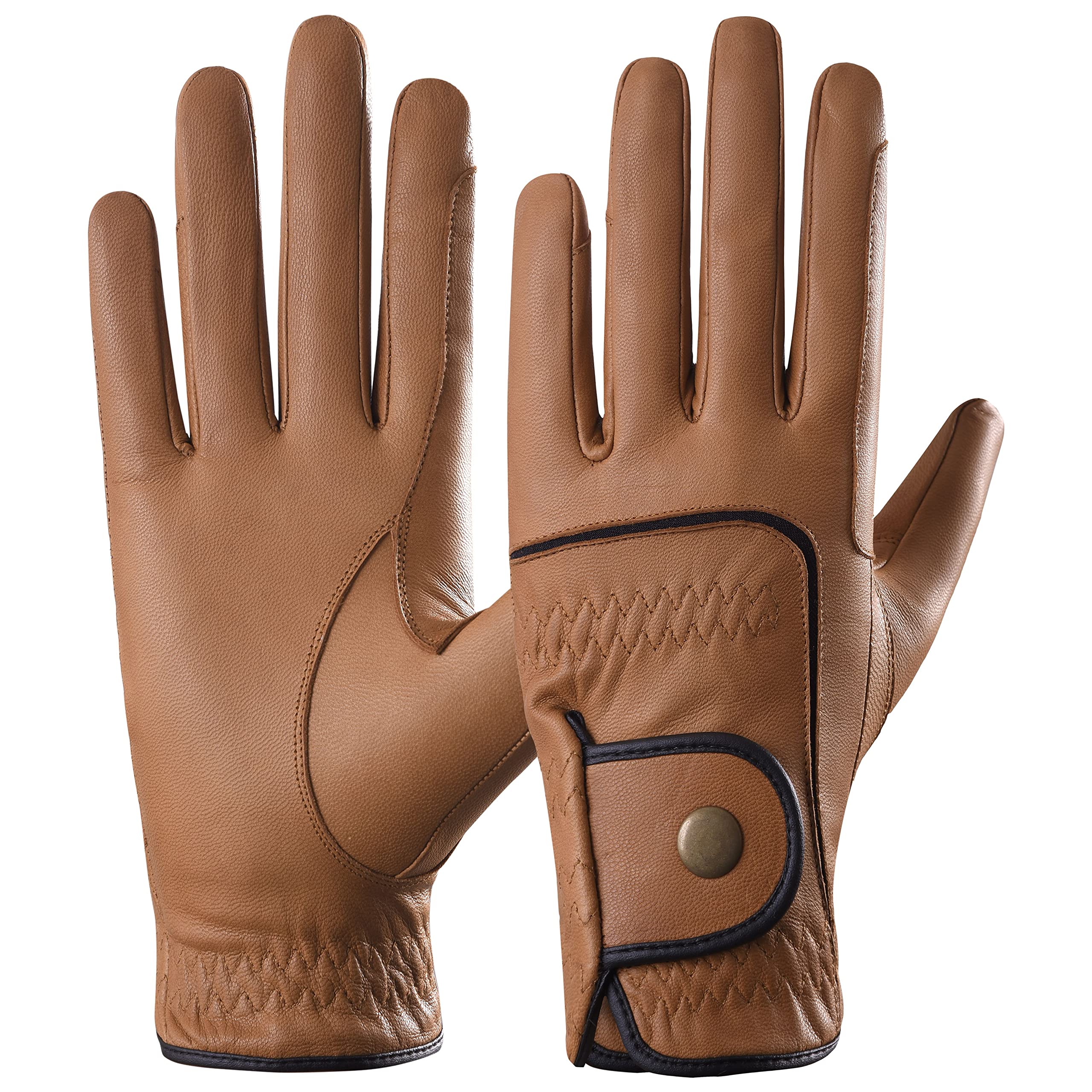 AFE Kids Genuine Leather Horse Riding Gloves Childrens Dublin Track Gloves Leather Equestrian (Brown, Small)