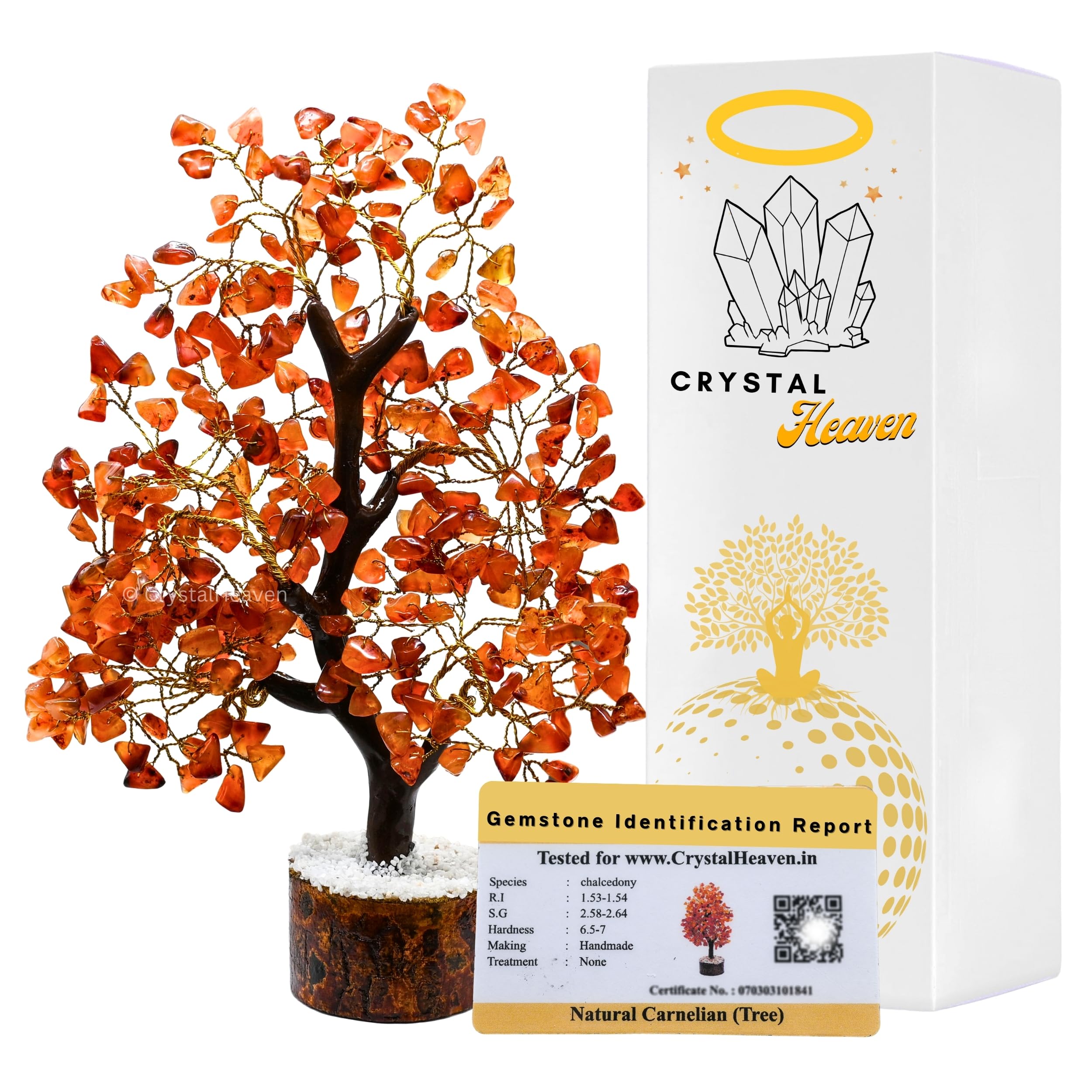 Crystal HeavenCertified Carnelian Crystal Tree for Good Luck - Healing Crystals Money Tree for Wealth, Positive Energy at Home Office - Decorative Spiritual Gifts for Vastu, House Warming