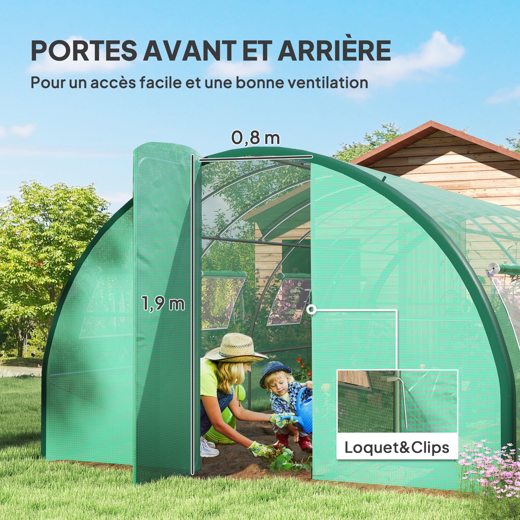 Outsunny Serre Tunnel de Jardin 18m² 600x300x200cm avec Portes et Fenêtres Moustiquaires PE Haute Densité 140g/m² Vert