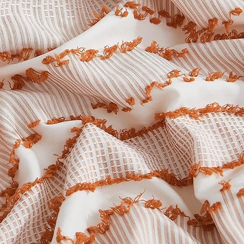 Miniatura 4 de WRENSONGE Juego de edredón bohemio de tamaño matrimonial, color naranja quemado, 8 piezas, terracota en una bolsa, acogedor juego de ropa de cama de