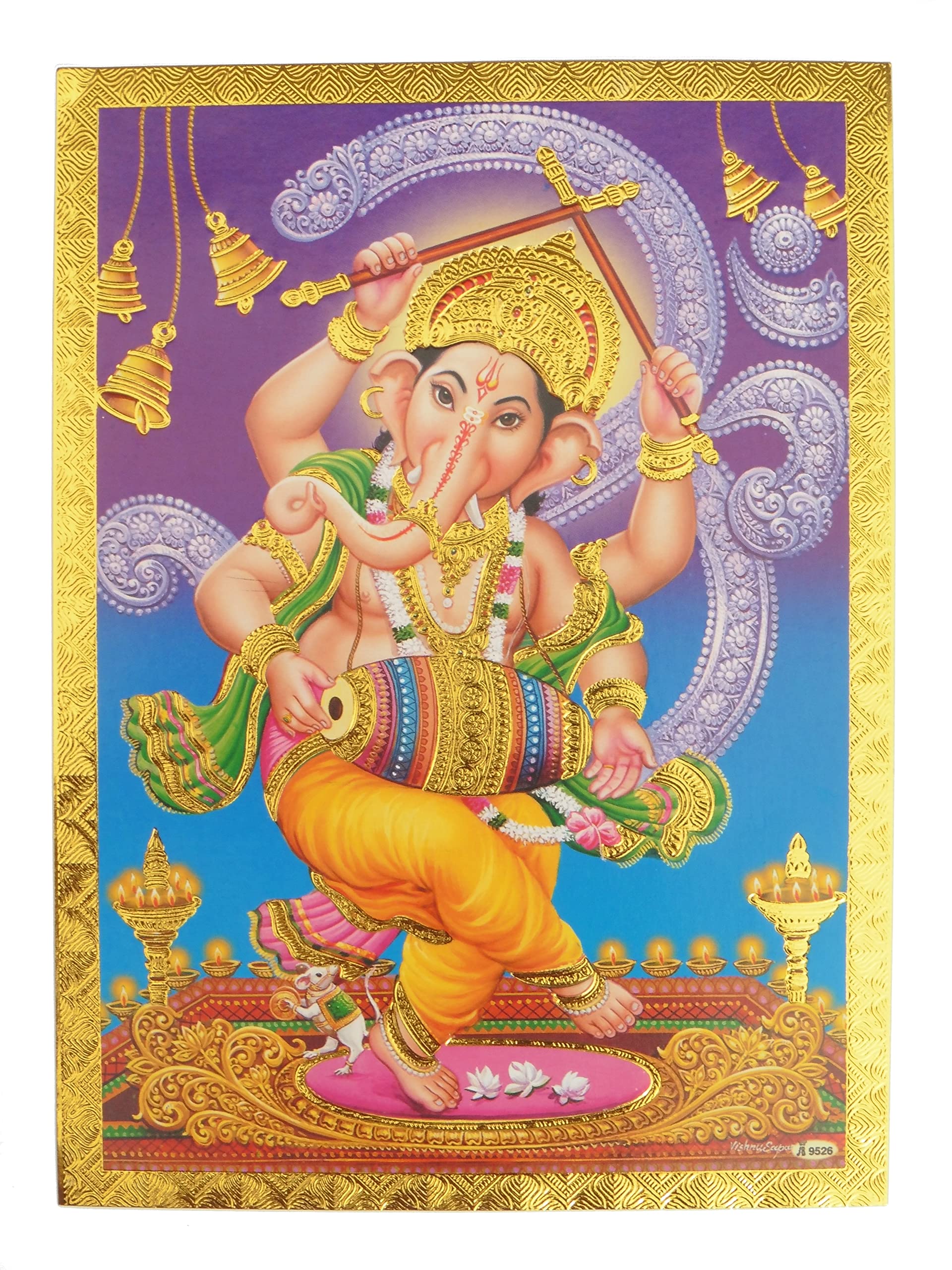 Jb Pictures Gold Foil Embossed Hindu God Lord Ganesh Shrine Picture