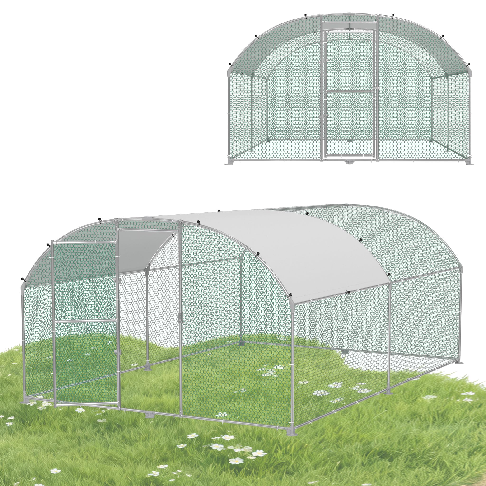 HENGMEI Poulailler enclos en acier galvanisé - Cage à poulet - Pour poules, petits animaux, volailles et lapins - 3 x 4 x 2 m - Dôme Roof