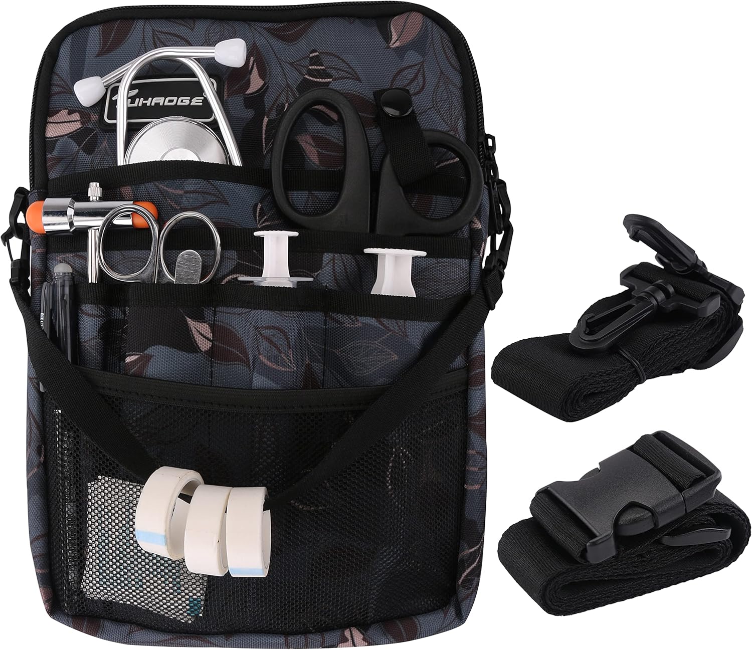 Nurse Fanny Pack with Tape Holder, Nurse Pocket Organizer for Medical Professionals，12 Pockets Nurse Waist Bag（THHS-KB-Ash Leaves）