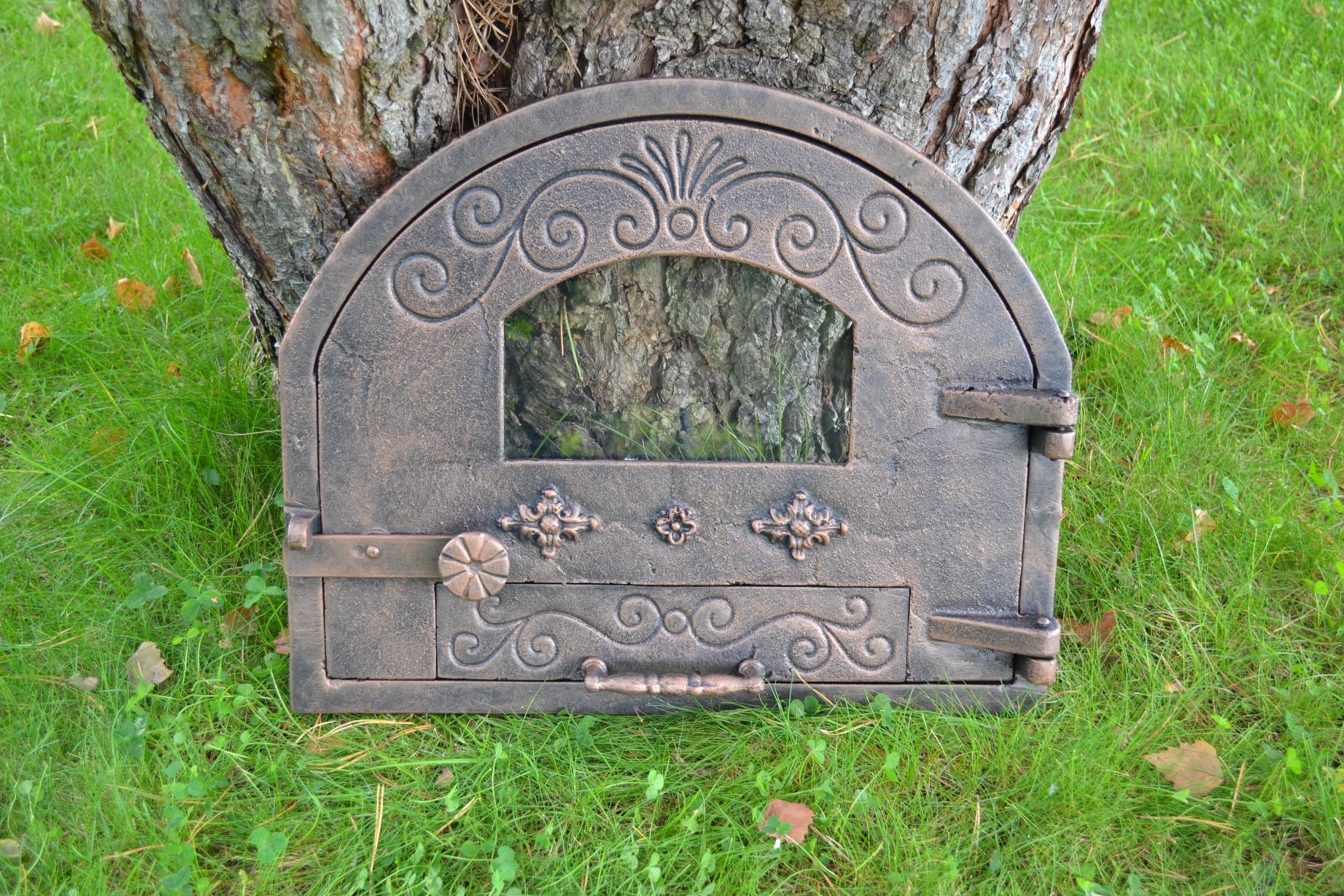 SEZAM, Porta per forno in ghisa, porta per forni per pizza a destra, 52,5 x 3,50 x 43,50 cm, porte per forni per pizza, pane, cucine da giardino e affumicatoio con vetro (rame)