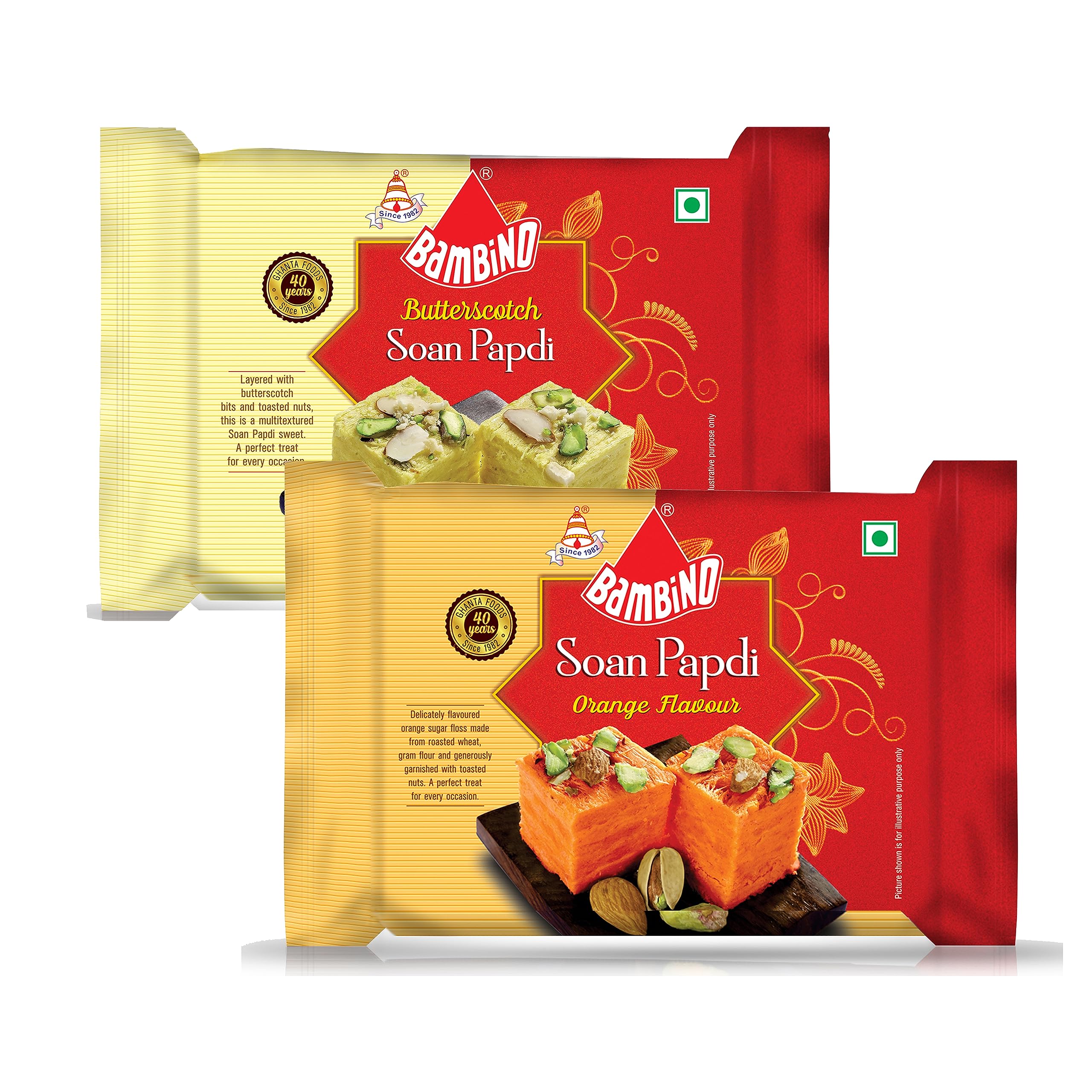 Bambino Diwali Sweets Gift of Soan Papdi Butterscotch I Orange Flavour Each 200 Gms X Pack of 2 (400 Gms) (B0CHJXG8L6) Amazon Price History, Amazon Price Tracker