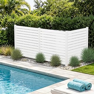 Kozyard 50" W x 48" H Outdoor Privacy Screens Aluminum Post, Air Conditioner Fence Panels, Pool Equipment Enclosure, Trash Can Screens Fence Kit for Outside Backyard Patio (White/3 Panels)