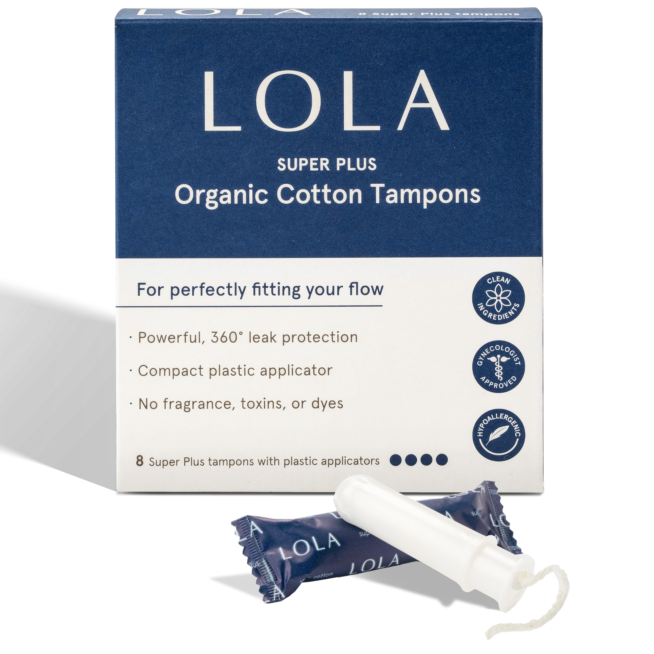 LOLA Tampones de algodón orgánico sin perfume, absorción Super Plus, 40 unidades, ingredientes naturales, sin cloro ni toxinas, potente protección contra fugas para un flujo pesado, sin BPA