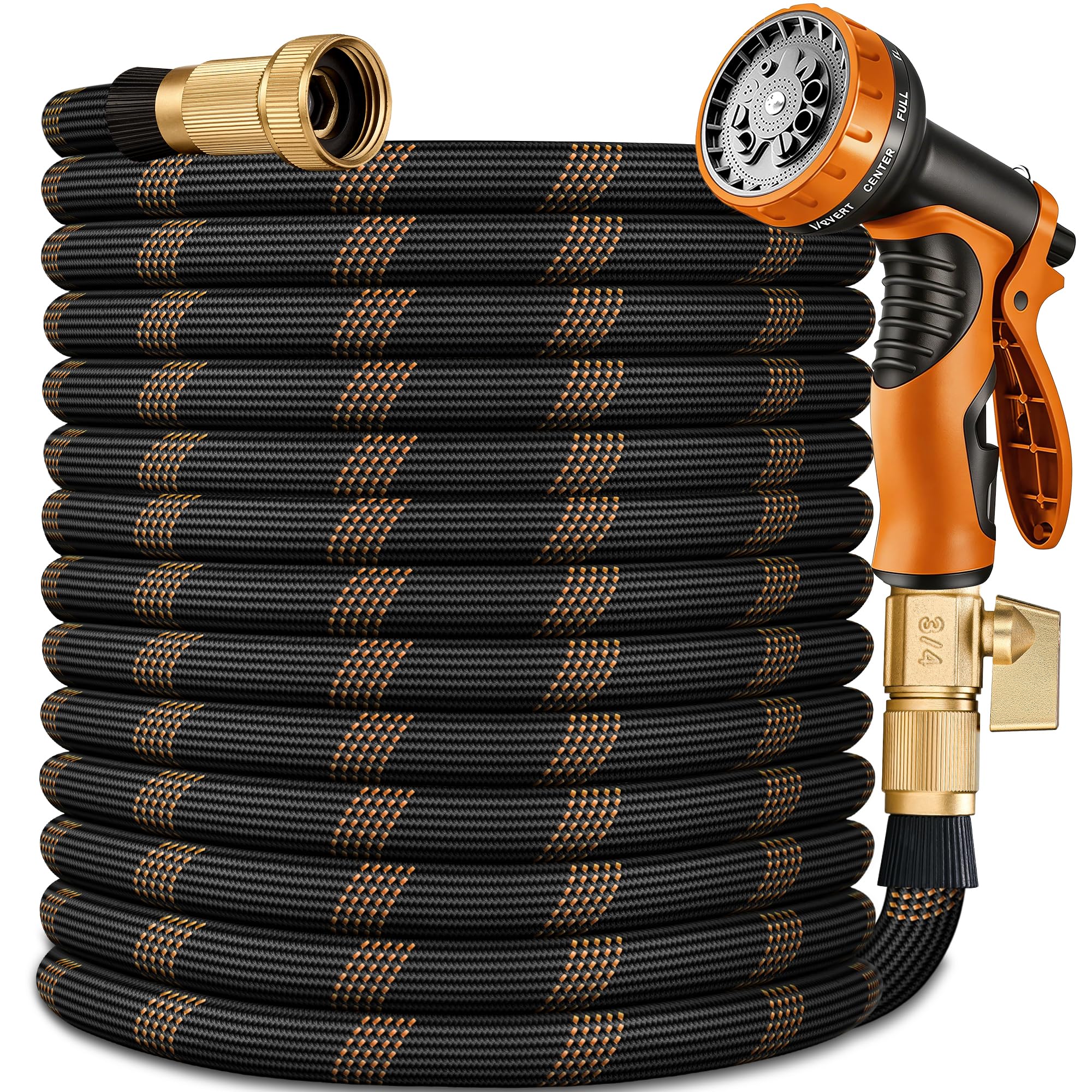 Photo 1 of Flexible Garden Hose 100 FT, Ultra Lightweight Water Hoses w/10 Function Sprayer and 3/4" Brass Fittings, Kink-Free, Sturdy, Abrasion Resistant for Yard, Lawn, Outdoor and Gardening(Black Orange)