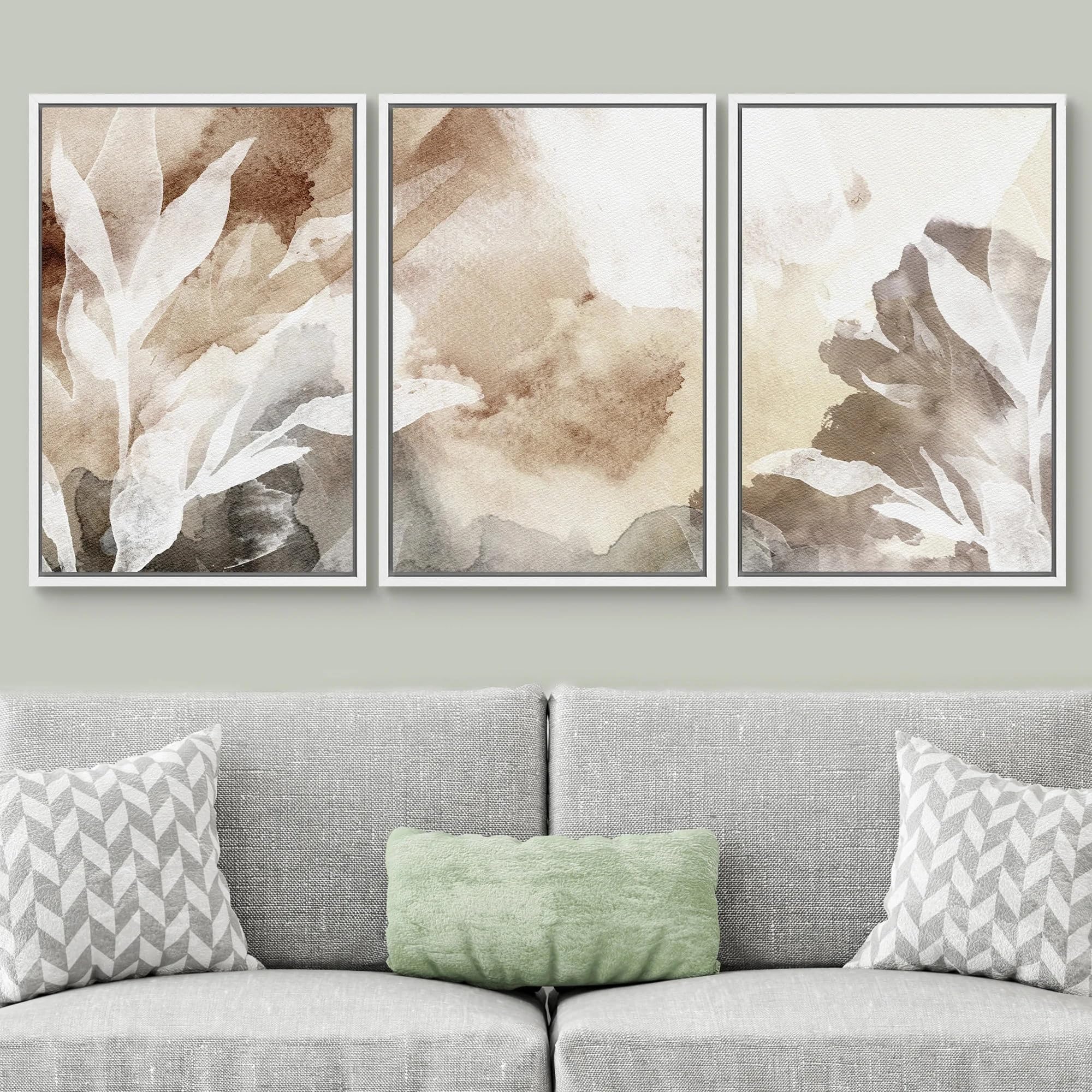LTjiajuypd Beige Watercolor Botanical Wall Art Set, Neutral Abstract Boho Leaf Canvas Prints Minimalist Home Office Decoration(60x85cm-3Pcs)
