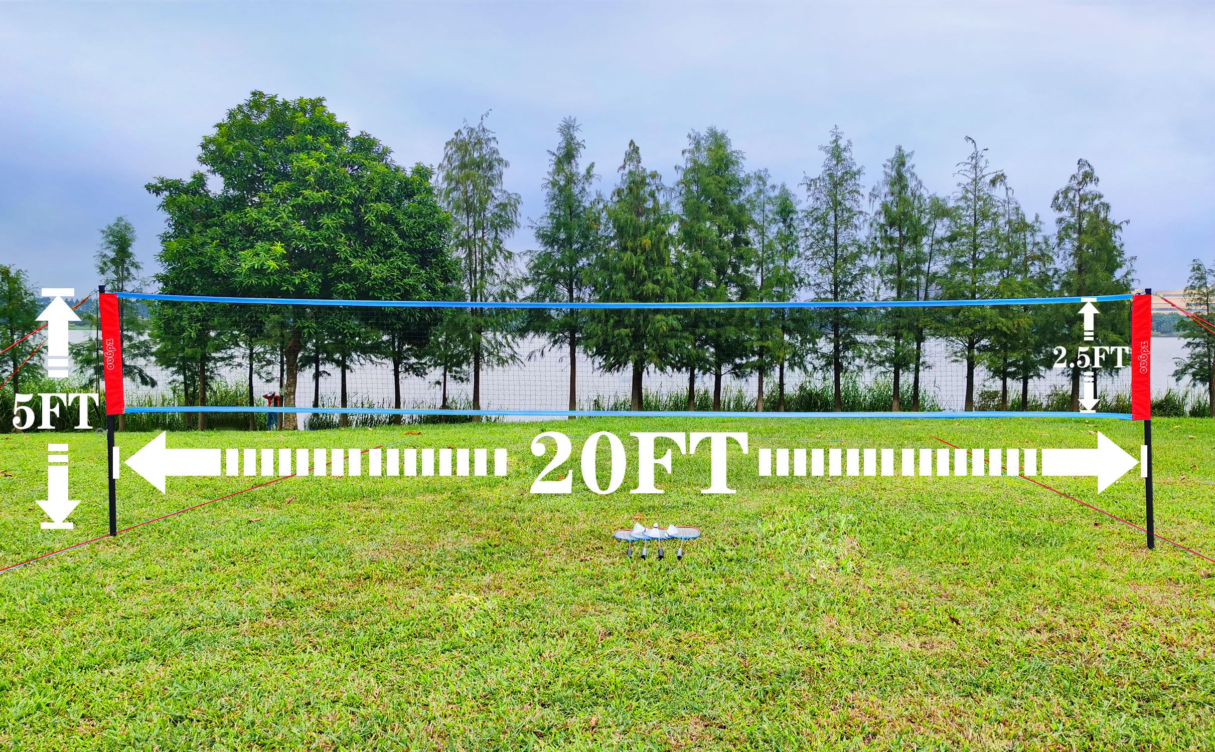 Zdgao Set da badminton per cortile con rete, rete da badminton portatile da esterno con sistema di verricello, 4 racchette da badmitton, 3 volani in nylon, linea di confine e borsa da trasporto