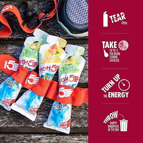 Miniatura 5 de HIGH5 Caffeine Energy Gels Aqua - Geles deportivos de liberación rápida para potenciar los músculos para un máximo rendimiento, jugo de fruta