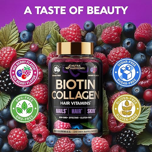 Miniatura 5 de Gomitas de biotina con colágeno, apoyo al crecimiento del cabello, piel y fuerza de uñas, para mujeres y hombres, biotina de 10000 mcg, queratina,