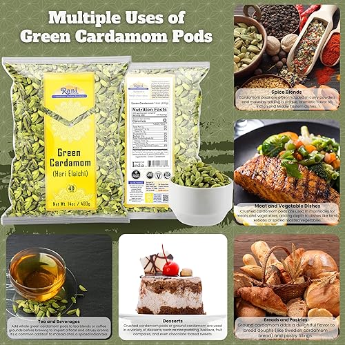 Miniatura 4 de Rani - Cápsulas de cardamomo verde (Hari Elachi) de 14 onzas (14.11 oz)  totalmente natural  Vegano  Apto para gluten, sin OMG  Producto de la India
