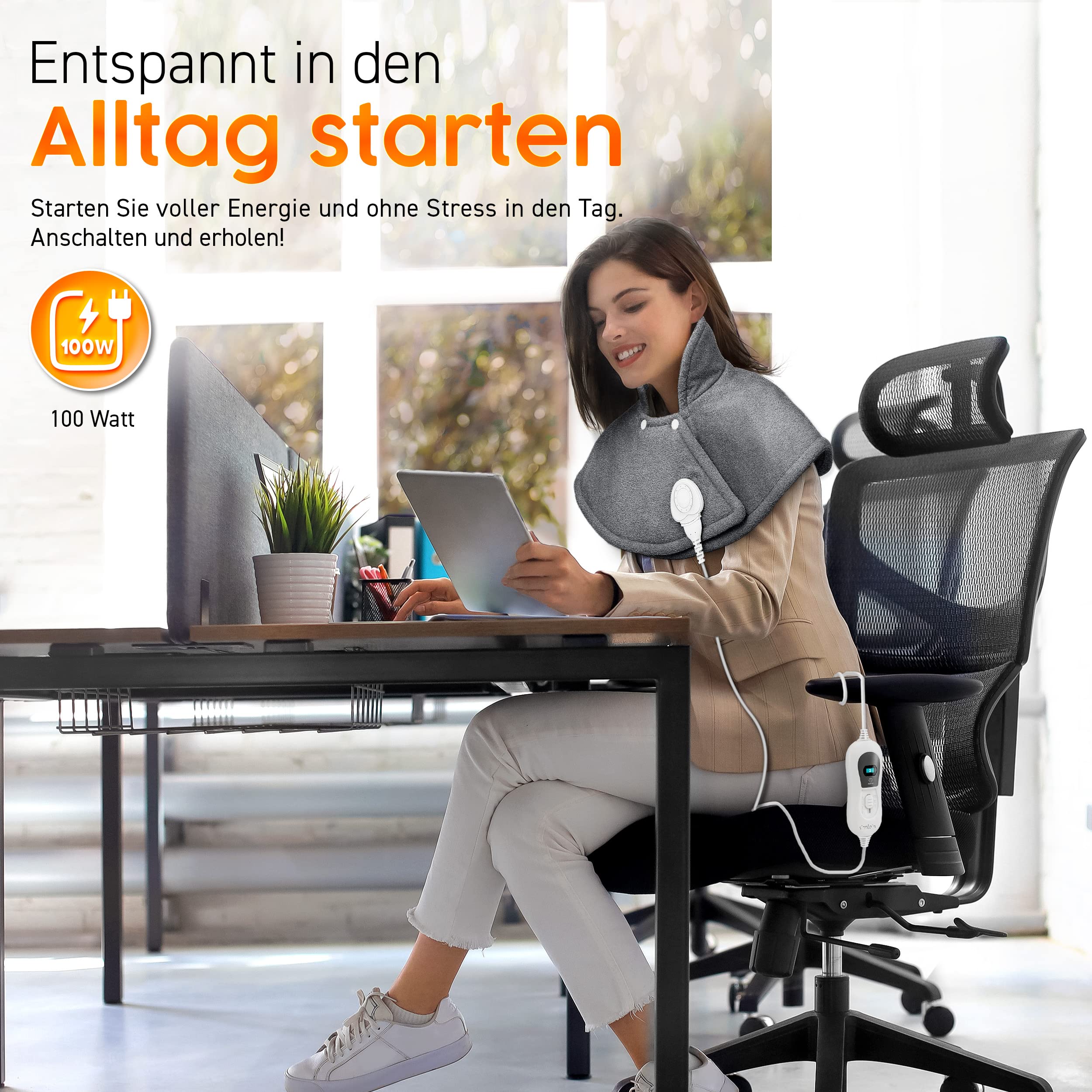 sinnlein Heizkissen elektrisch für Schulter, Nacken und Rücken | Heizcape mit 3 Temperaturstufen & Abschaltautomatik | Wärmekissen mit Abschaltautomatik und 100W