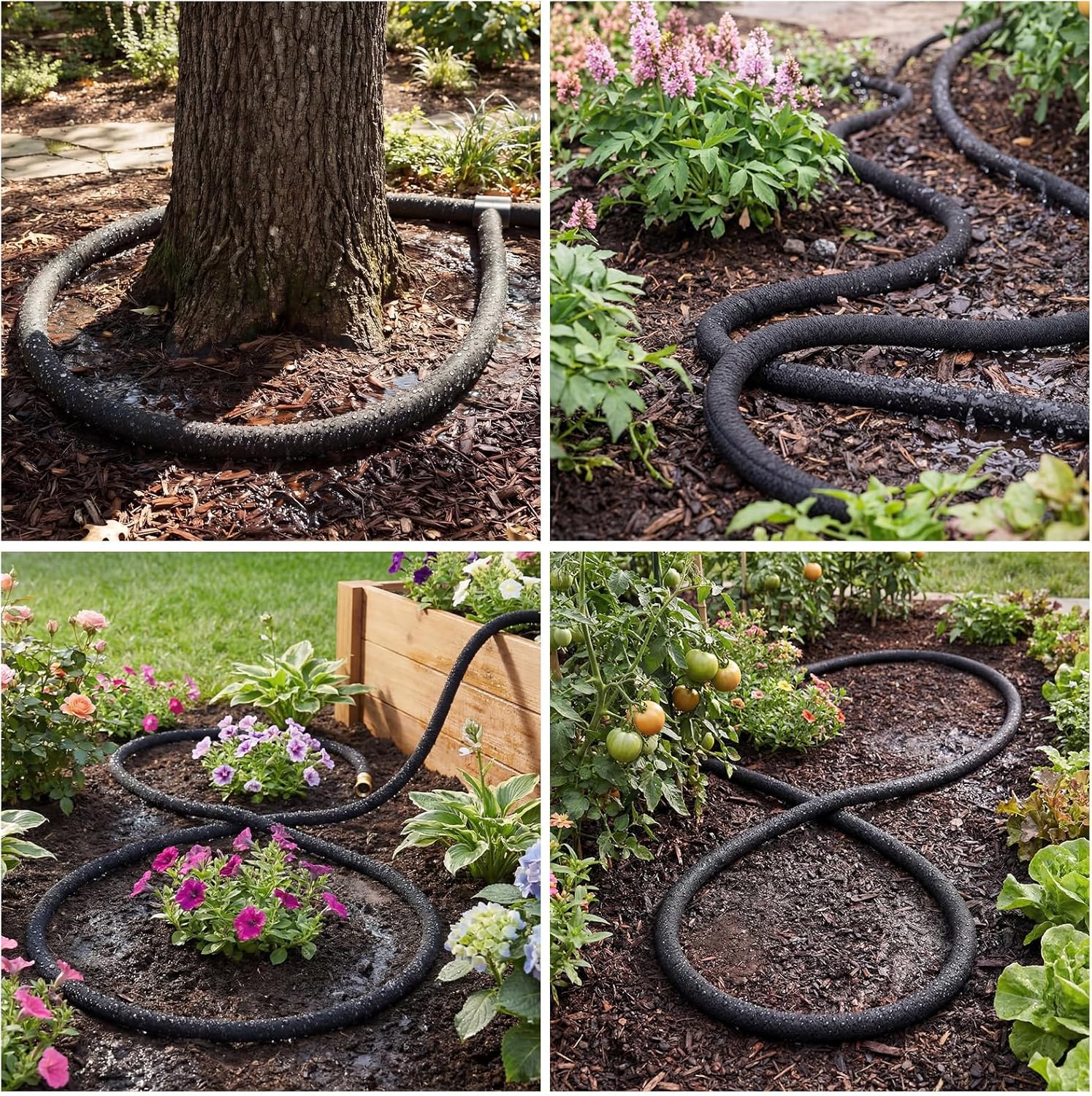Pangda 2 Pack Ring Soaker Garden Hose, 5/8" x 10 ft Heavy-duty Drip Hose for Even Watering of Gardens and Flower Beds, Black
