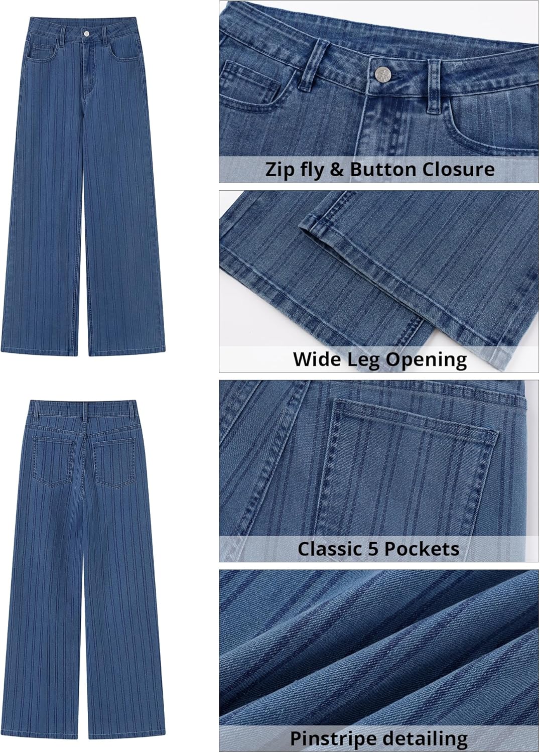 GRAPENT Striped Jeans for Women Trendy High Waisted Wide Leg Dressy Casual Slight Stretch Denim Pants Trouser Jeans - Image 6