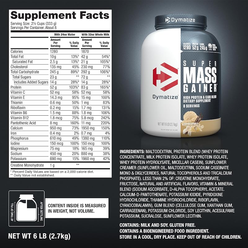 Dymatize Super Mass Gainer, 52g Protein Powder, Gourmet Vanilla, 6 lb image 6
