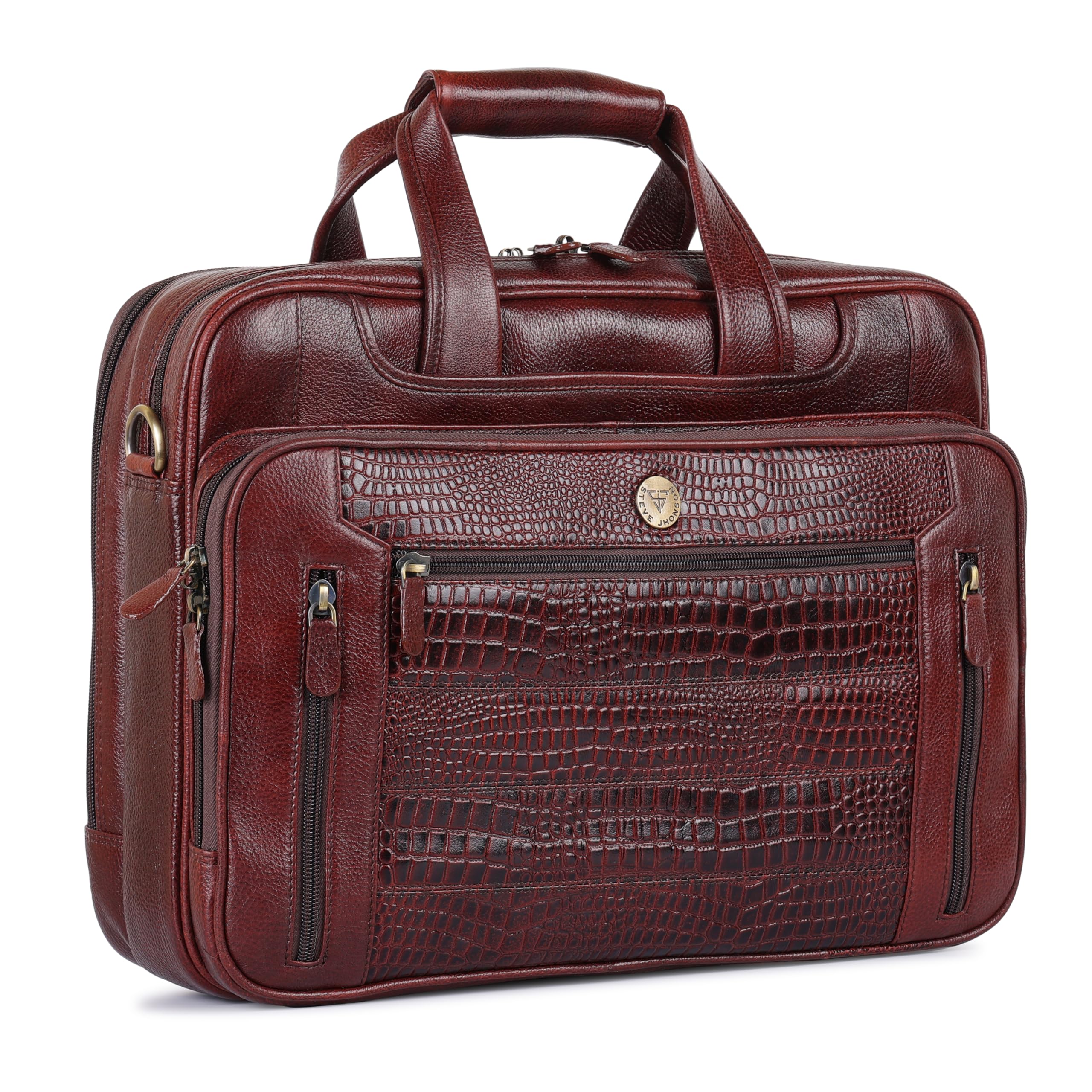 Pure Leather Office Bag for Men - 15.6 Inch Laptop Bag with Shoulder Strap - Business Handbag with Trolley Strap - Messenger Bag for Executives-image-2