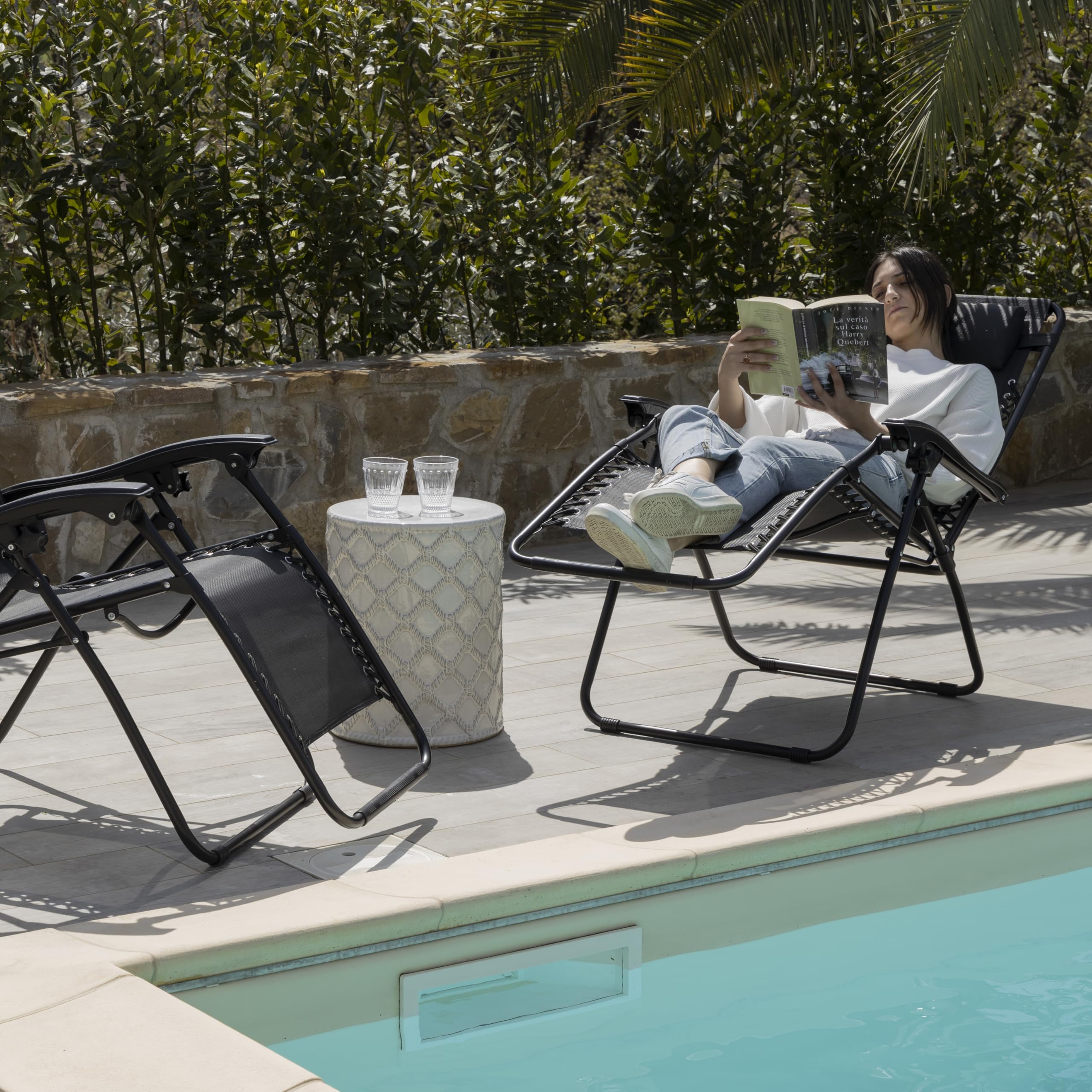 Baroni Home Tumbona Plegable y Reclinable para Jardín y Terraza, Silla Zero Gravity para Playa y Piscina, Tumbonas Relax Cómoda 165x65x113 cm, Gris Antracita