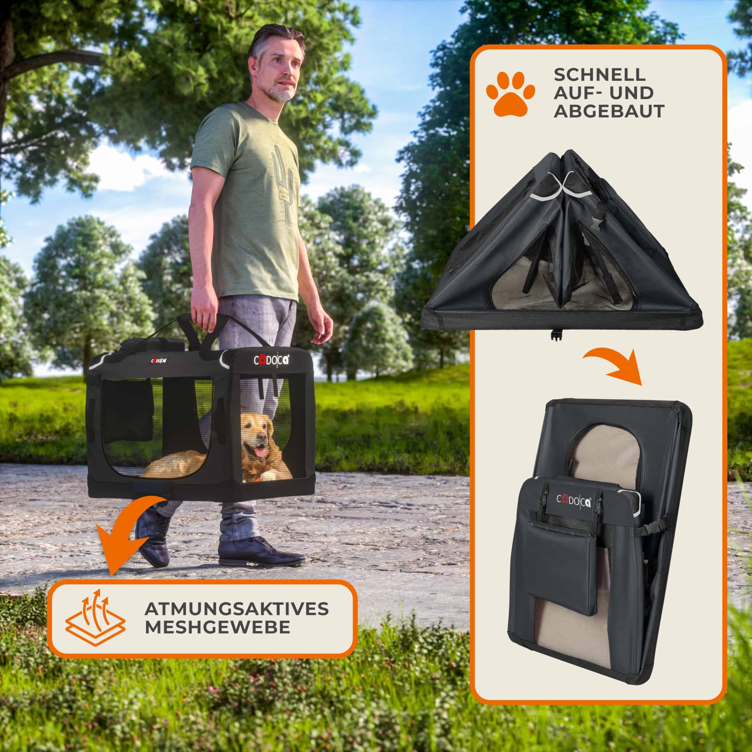 CADOCA® Hundebox faltbar Transportbox XXXL 101x70x70cm robust atmungsaktiv Transporttasche Auto Rückbank Haustiertransportbox Hundetragetasche Anthrazit