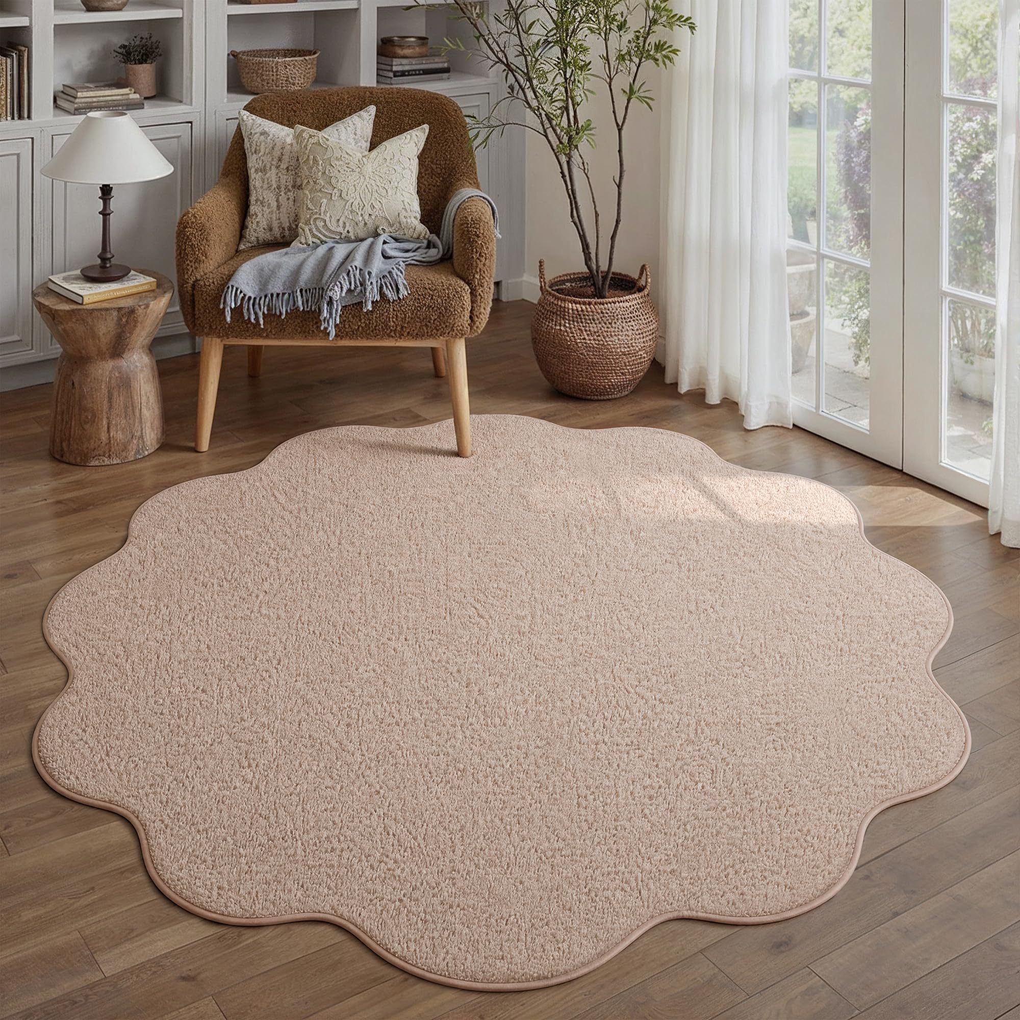 PureCozy Round Rug 120cm Soft Fluffy Washable Circle Carpet, Pink