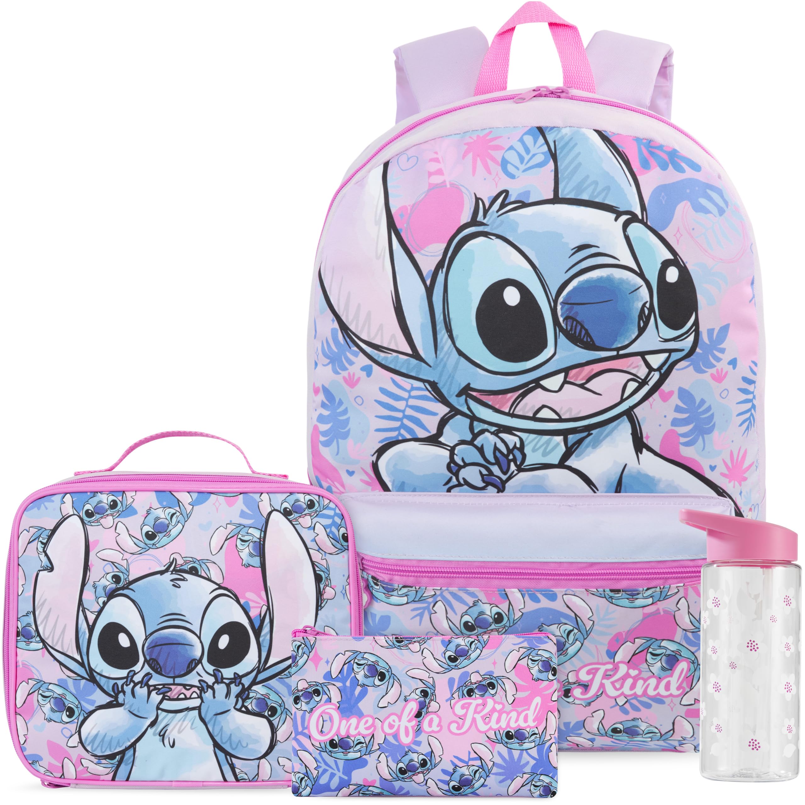 Get Trend Disney Stitch Grande Mochila Escolar Niña Set 4 Piezas, 46 cm Mochila Infantil con Botella Agua 500 ml, Estuche Escolar y Bolsa Termica Porta Alimentos para Colegio (Multi Stitch)
