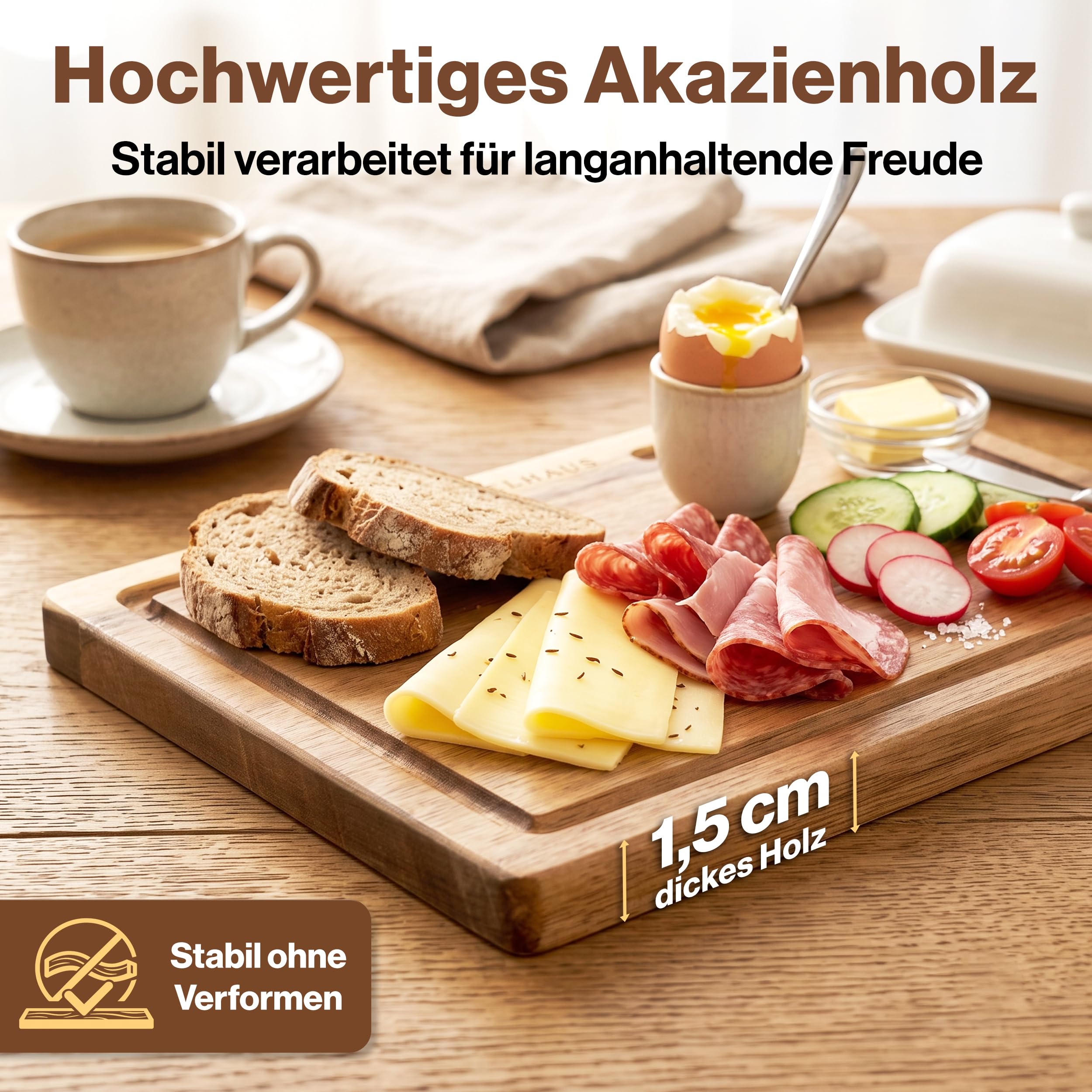 EDELHAUS Frühstücksbrettchen 5er Set, Schneidebrett Holz Akazie 23x16 cm