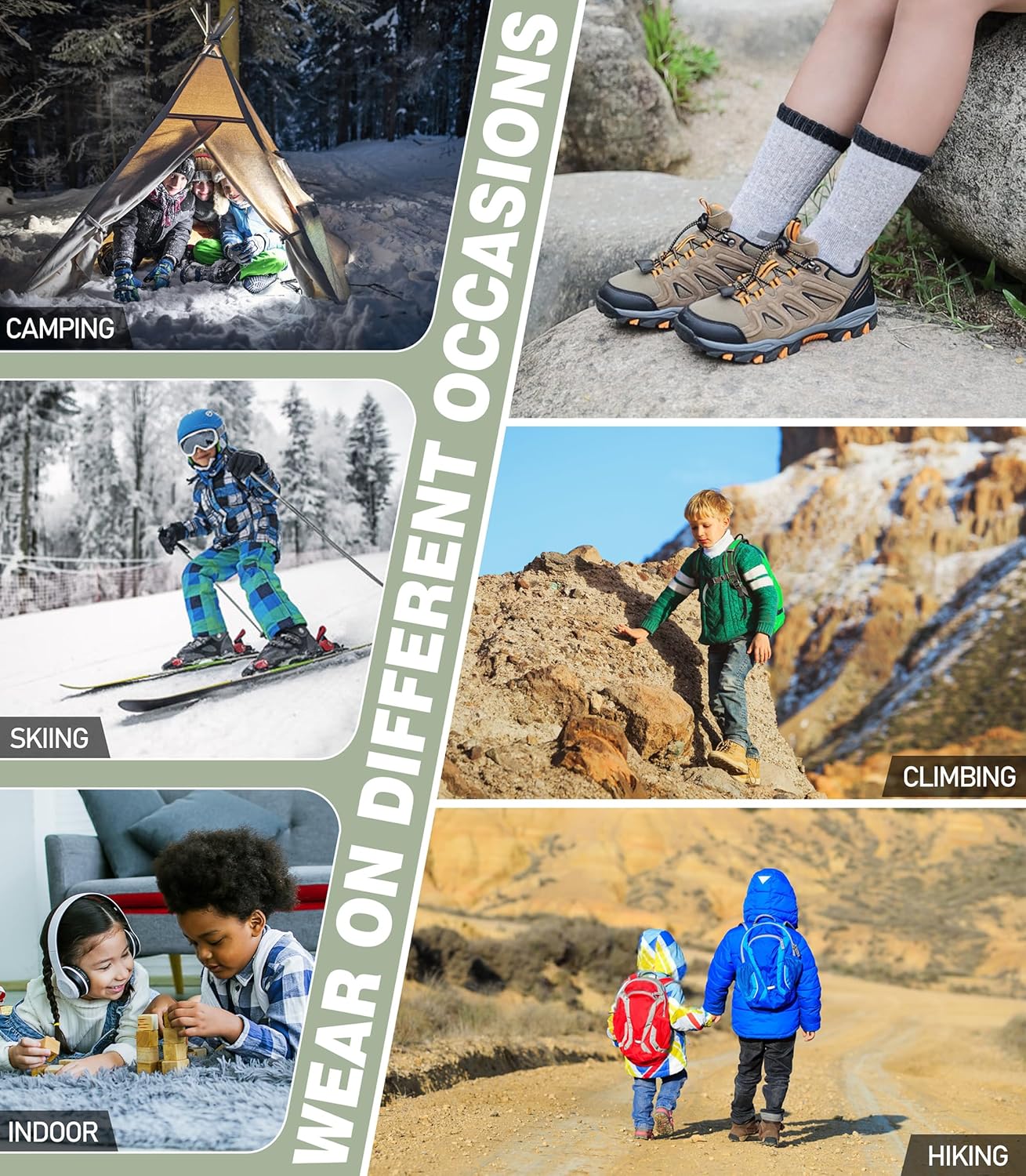 Kids Merino Wool Hiking Socks Boys Girls Toddlers Thermal Winter Warm Boot Thick Cushion Socks 6 Pairs - Image 6