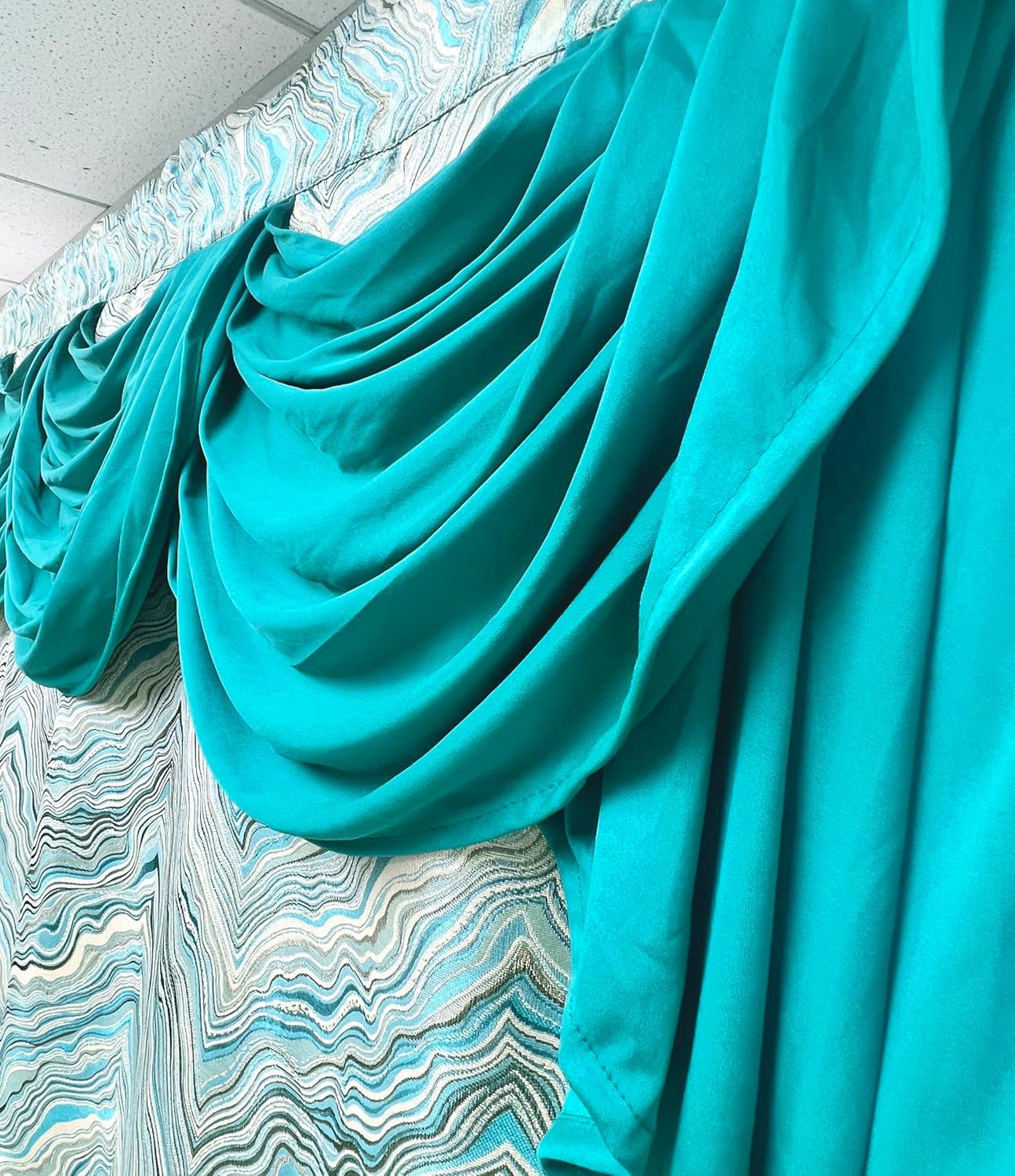GOHD Marble Marvel Jacquard Window Curtains,with Attached Fancy Valance and Taffeta Backing,54" x 90" with 18" Valance,Elegant Textured Window Drapes for Living Room & Bedroom (Hunter Green)