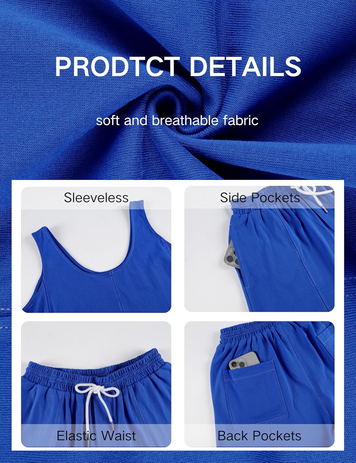 Tanming Womens 2 Piece Outfits Contrast Stitching Matching Sets A Line Tank Tops High Waist Shorts with Pockets