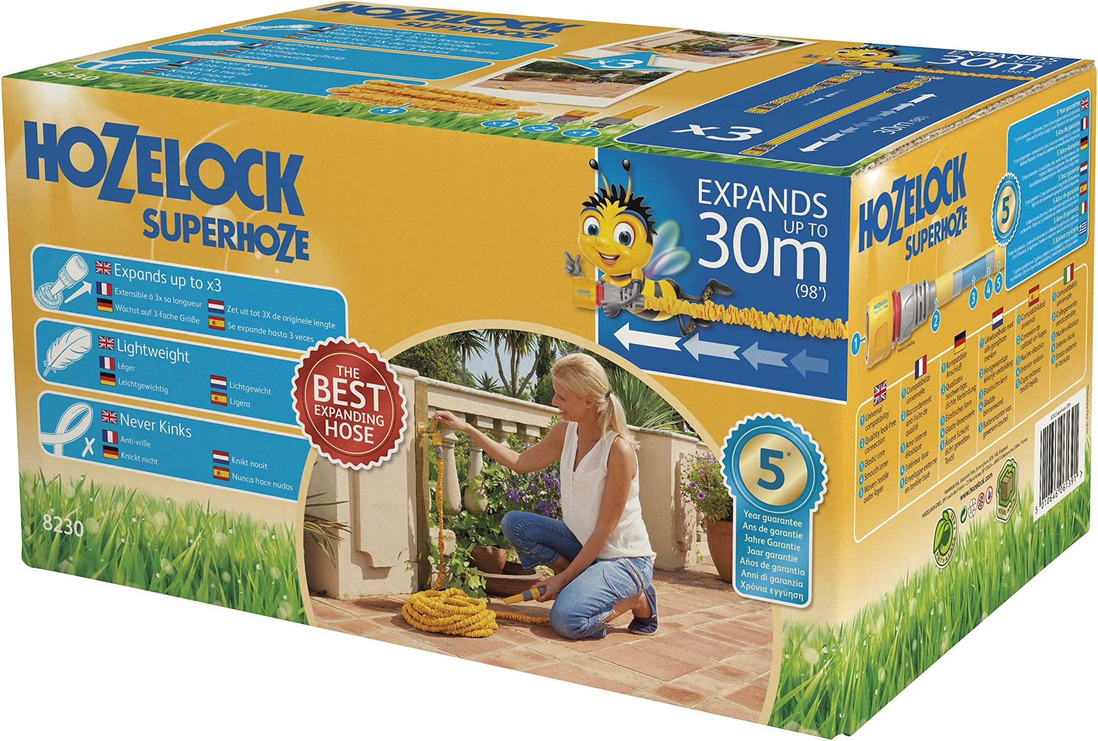 Superhoze Expanding Hose 30 m : Flexible Hose, Stretches up to 3x Original Length | With 2 Aquastop Fittings for a Watertight Connection: Ready to Use [8230A1240]