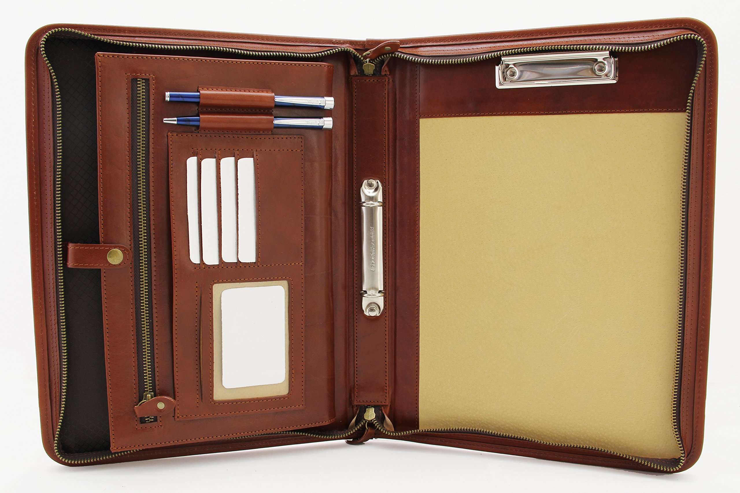 2 raccoglitore ad anelli Portfolio professionale di professionisti W/chiusura con cerniera | Riprendi, documento, blocco note, appunti, scrittura Pad organizzatore | uomo, donna Cognac