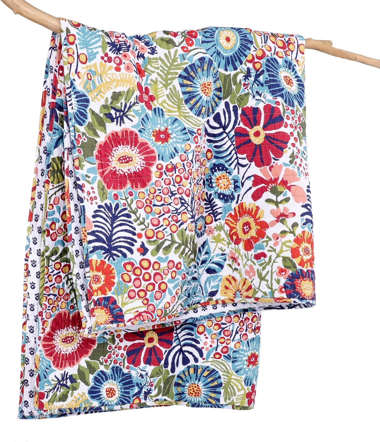 Levtex Home - Day Garden - Throw - Bold Floral - White Red Pink Green Ochre Teal - Throw (50x60in.) - Cotton