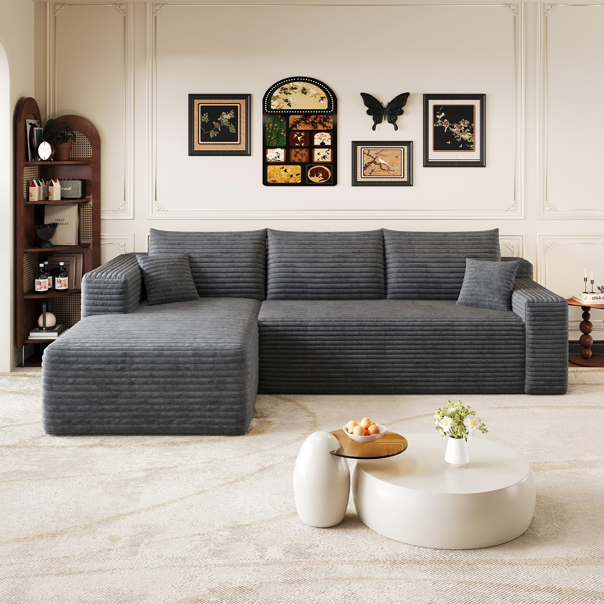 Sofá con diseño de nubes minimalista moderno y asiento profundo gris
