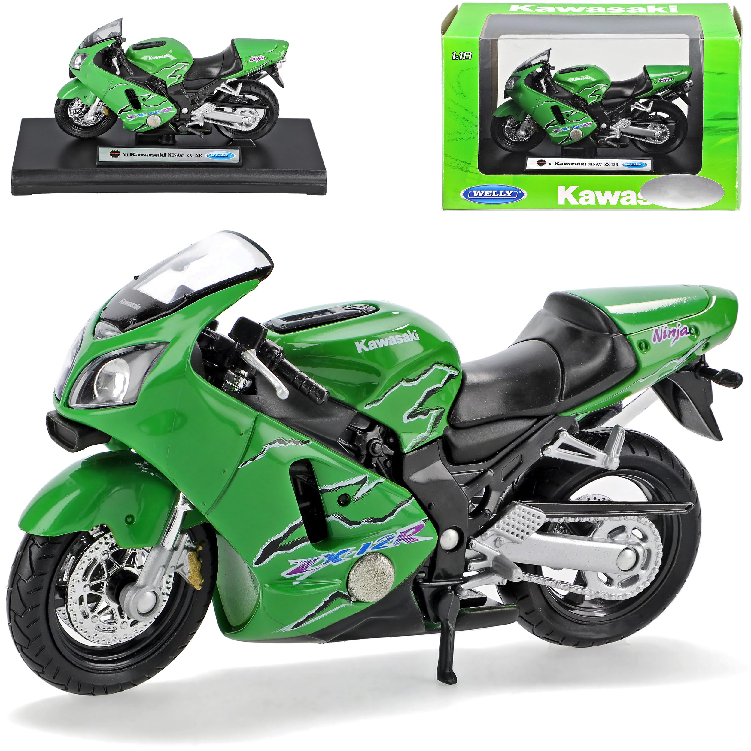Welly Kawasaki Ninja Zx-12r 2001 GrÜn Zx 12 R 1/18 Modellmotorrad