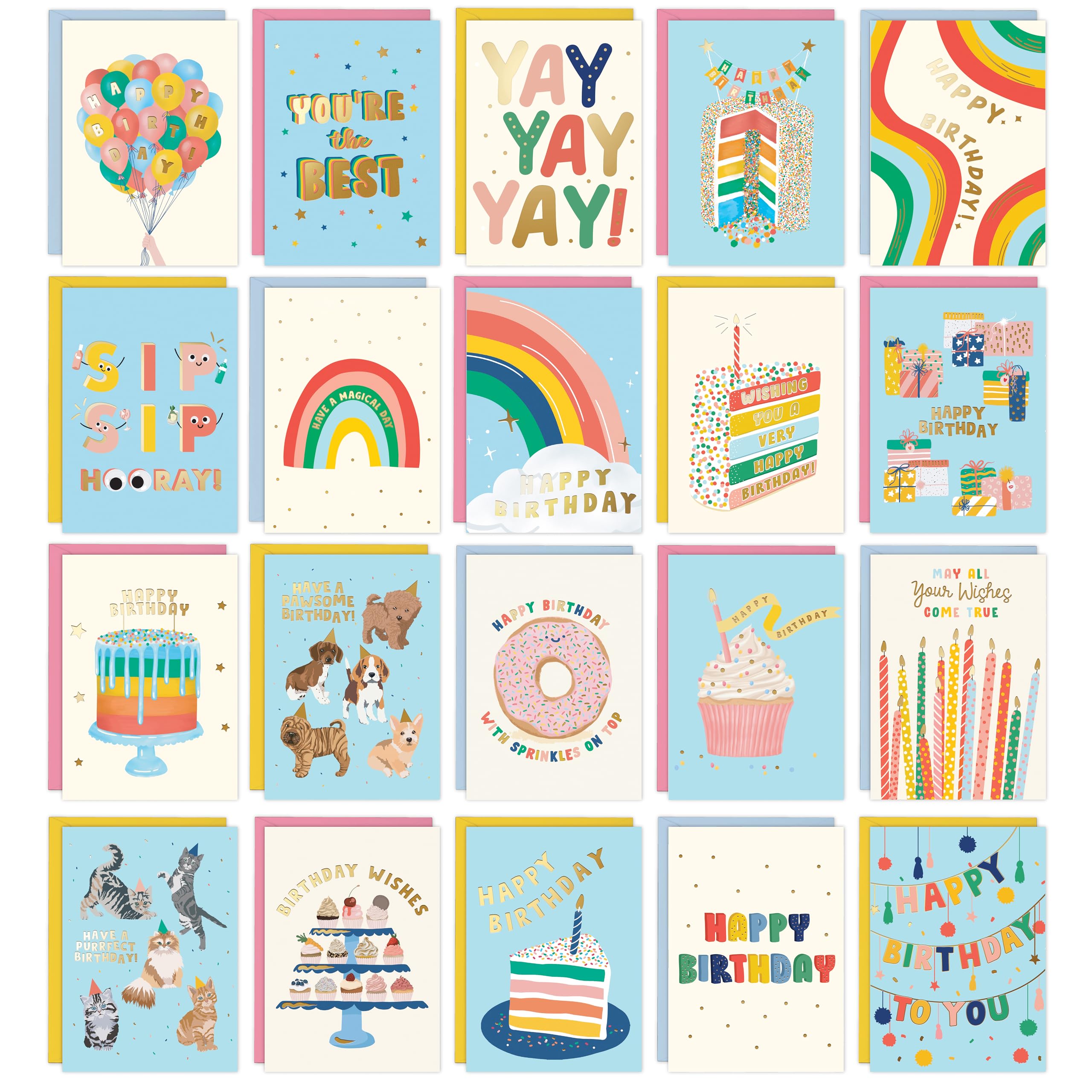 CENTRAL 23 Birthday Cards Bulk - 21 Pcs Happy Birthday Card Assortment Box With Envelopes And Cute Stickers - 4.1 X 5.8 Inch Blank Greeting Cards For Men Women - Quirky Gifts For Him Her