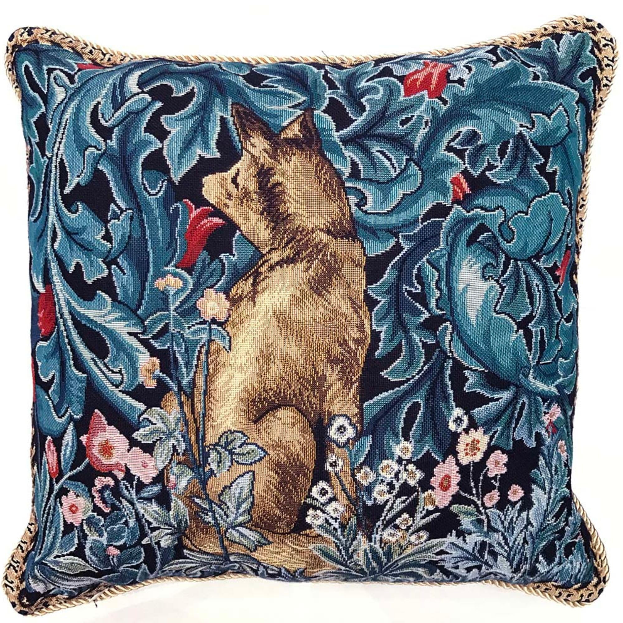 Signare Tapestry Cushion Cover 18 x18 inches 45cm x 45cm Decorative Sofa Cushions with Lion and Forest by William Morris
