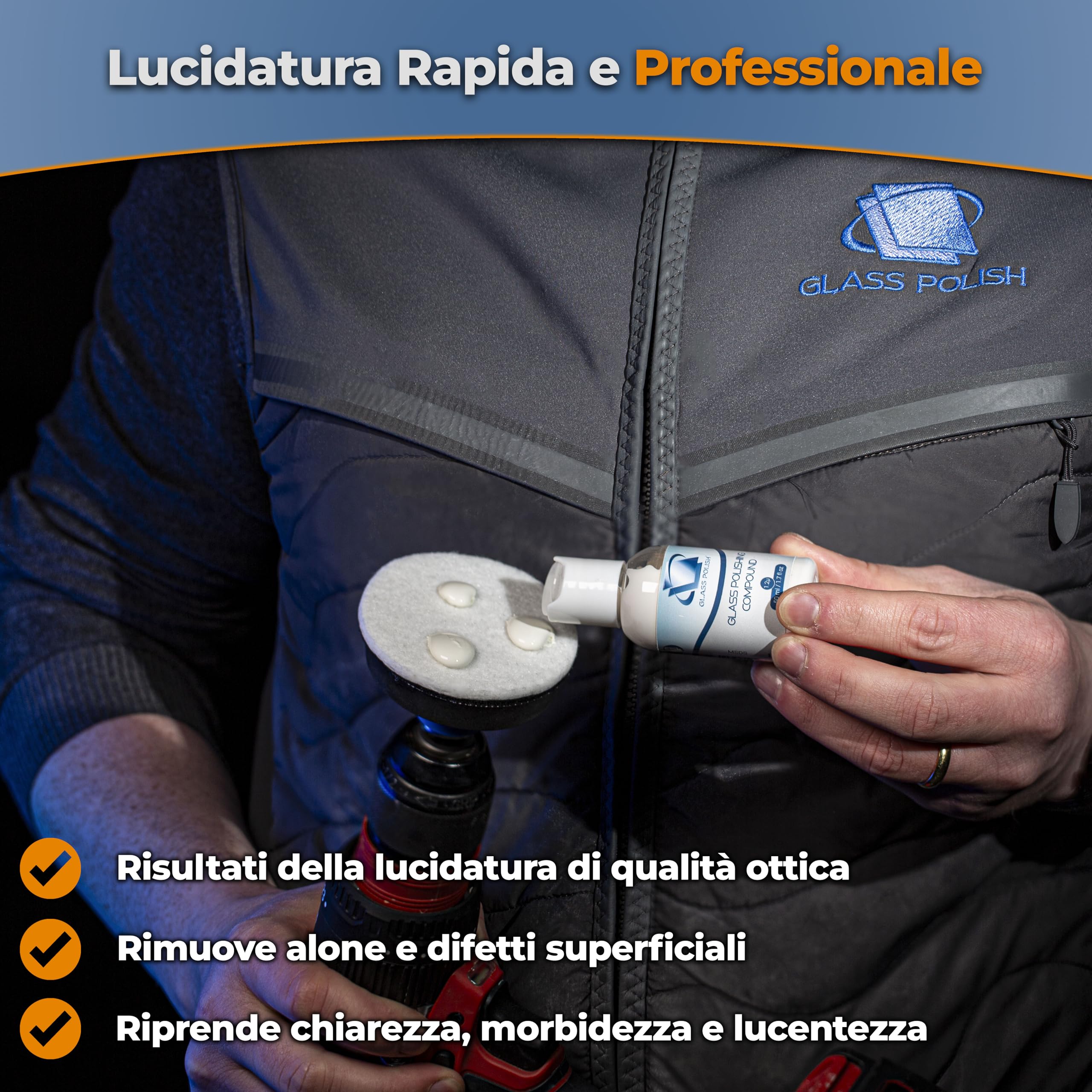 Glass Polish - 50ml Composto Lucidante per Vetri - Pasta Concentrata di Ossido di Cerio a Grana Fina per Lucidatura Professionale di Tutte le Superfici in Vetro - 1,2 Micron