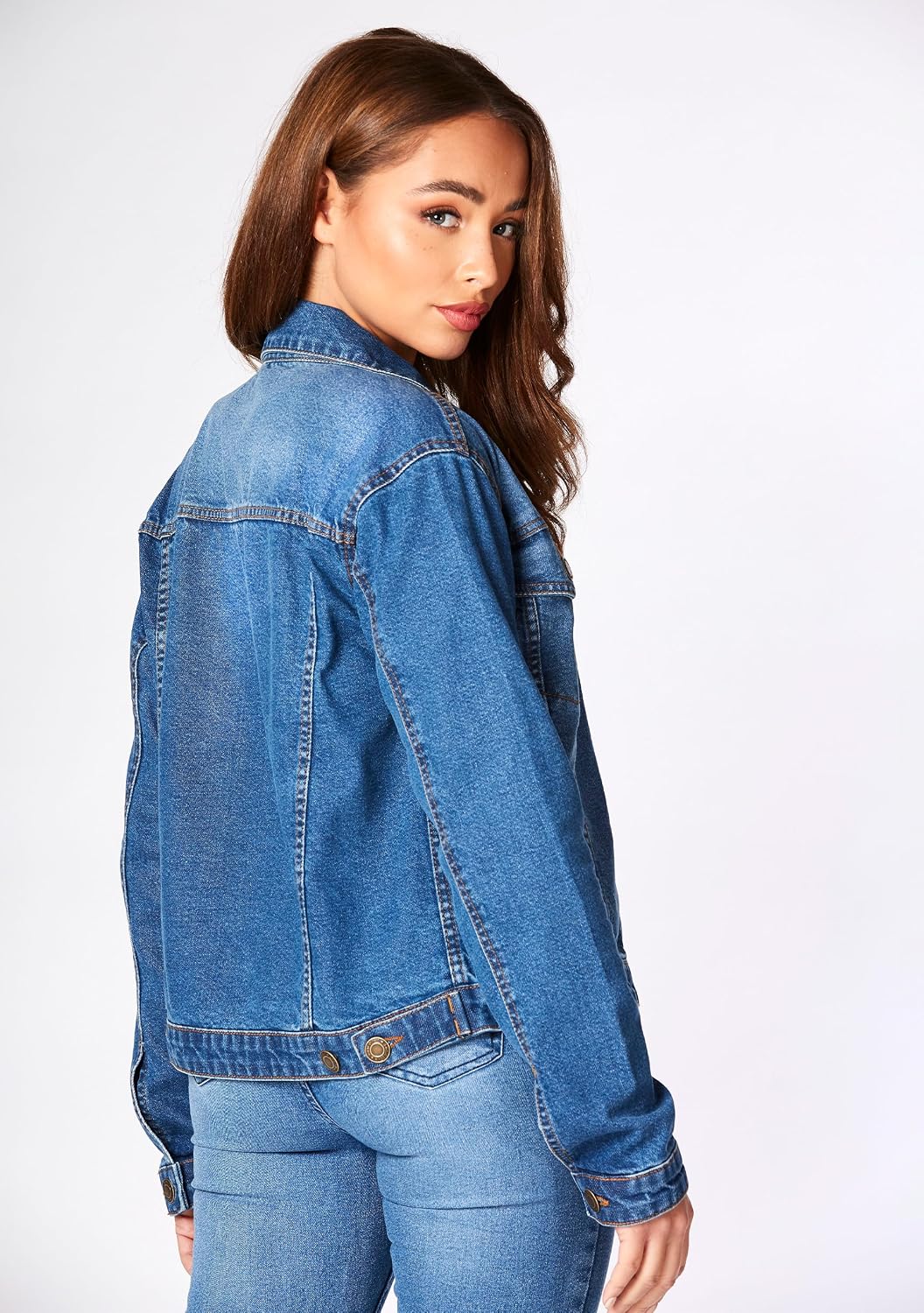 JMOJO Jean Jacket Women - Regular Fit Plus Size Jean Jacket Button Down - Long Sleeve Casual Trucker Women's Denim Jackets