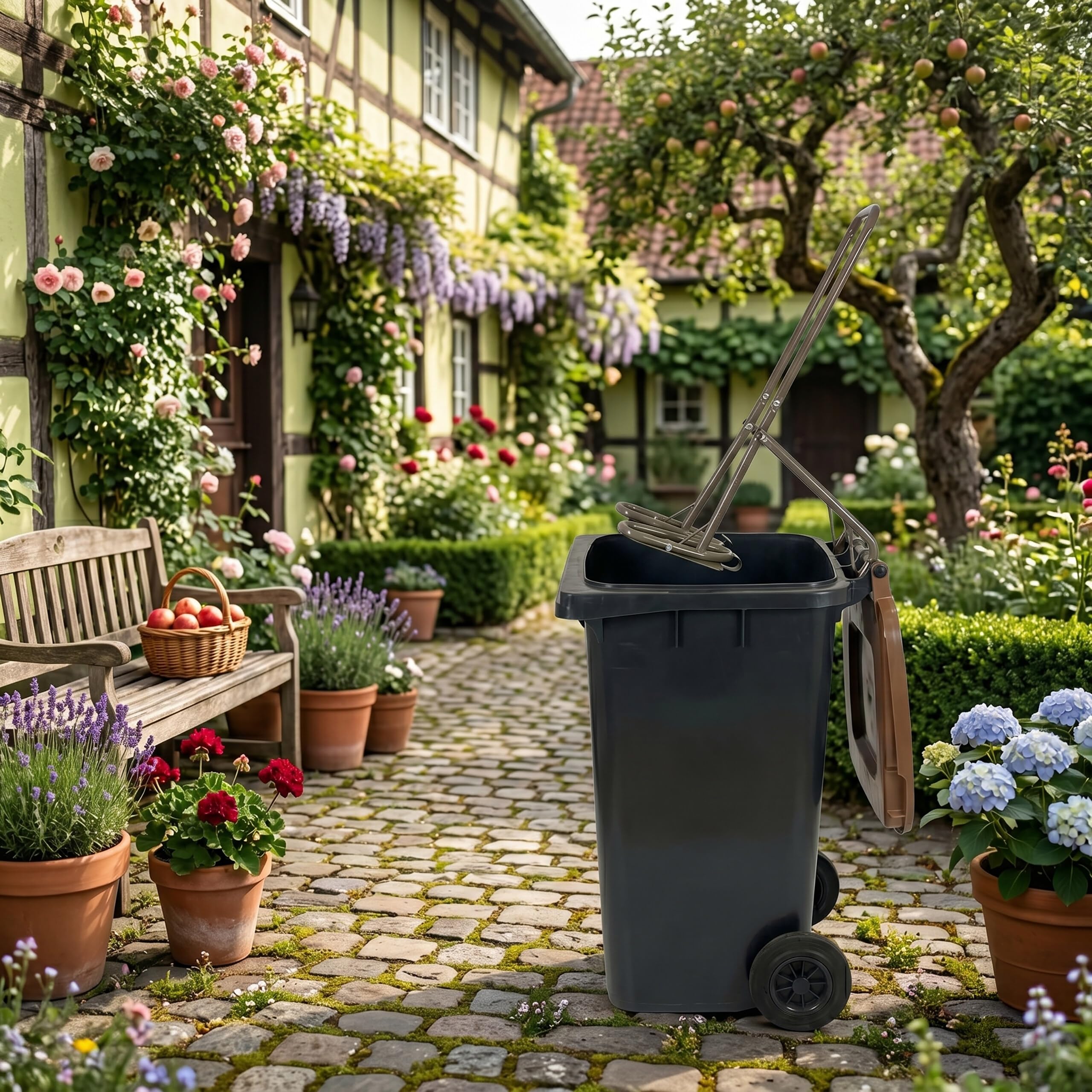 Relaxdays pressa per bidoni, piastra metallica, rifiuti domestici, plastica, manuale, acciaio, verde