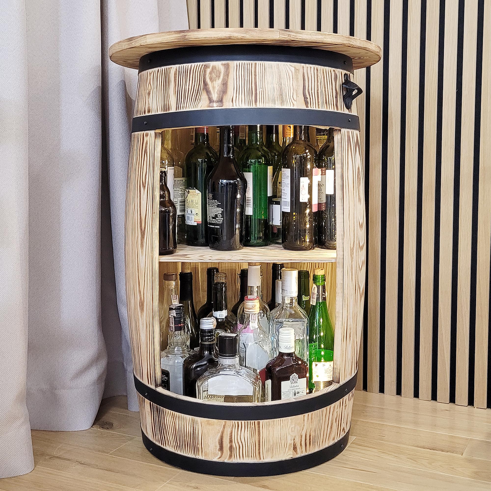 Weeco Barile in Legno con Piano da Tavolo e Luci a LED - Tavolo da Vino e Alcool per Soggiorno, Uomo e Donna - 80 x 50 cm
