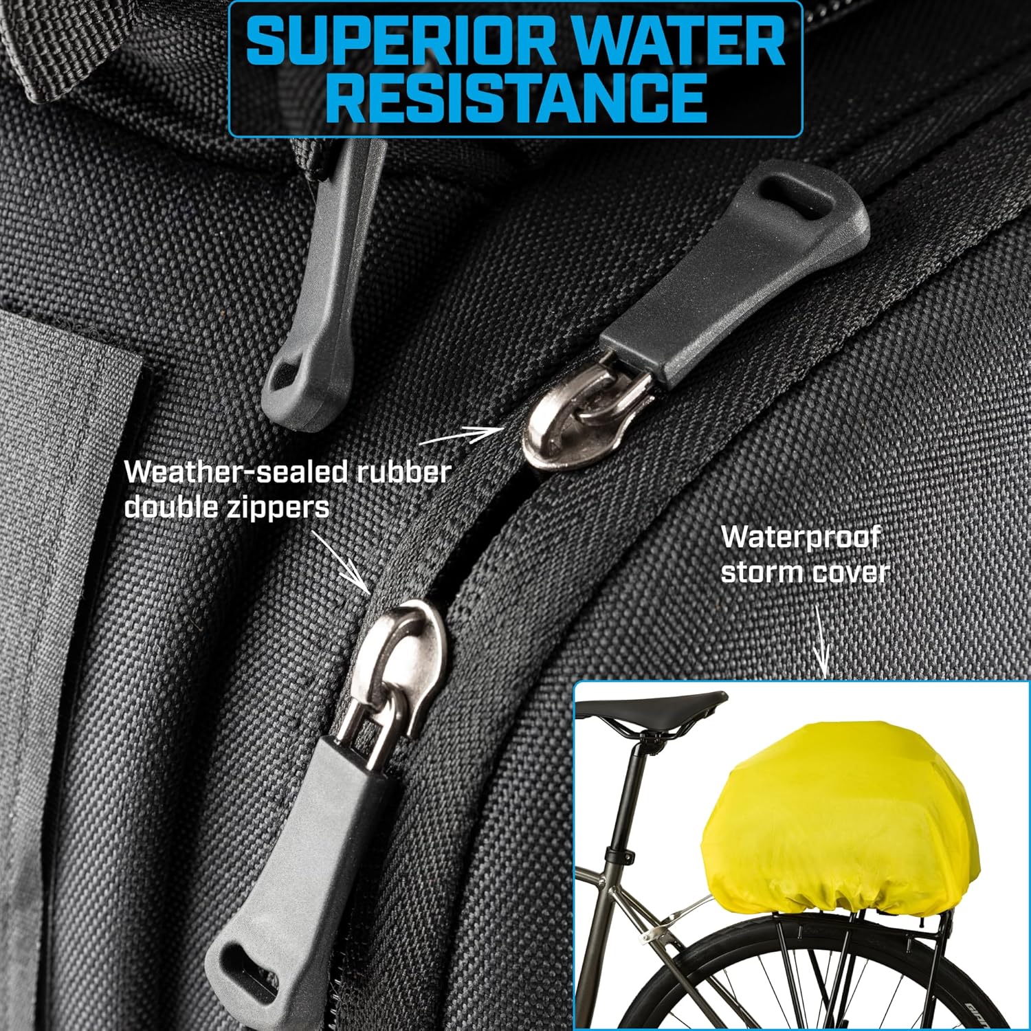 RTX-EX Large Capacity Waterproof Rear Trunk Pannier Bike/Ebike Bag With Expandable Side and Top. Includes Free Water Bottle and Safety Led Tail-light