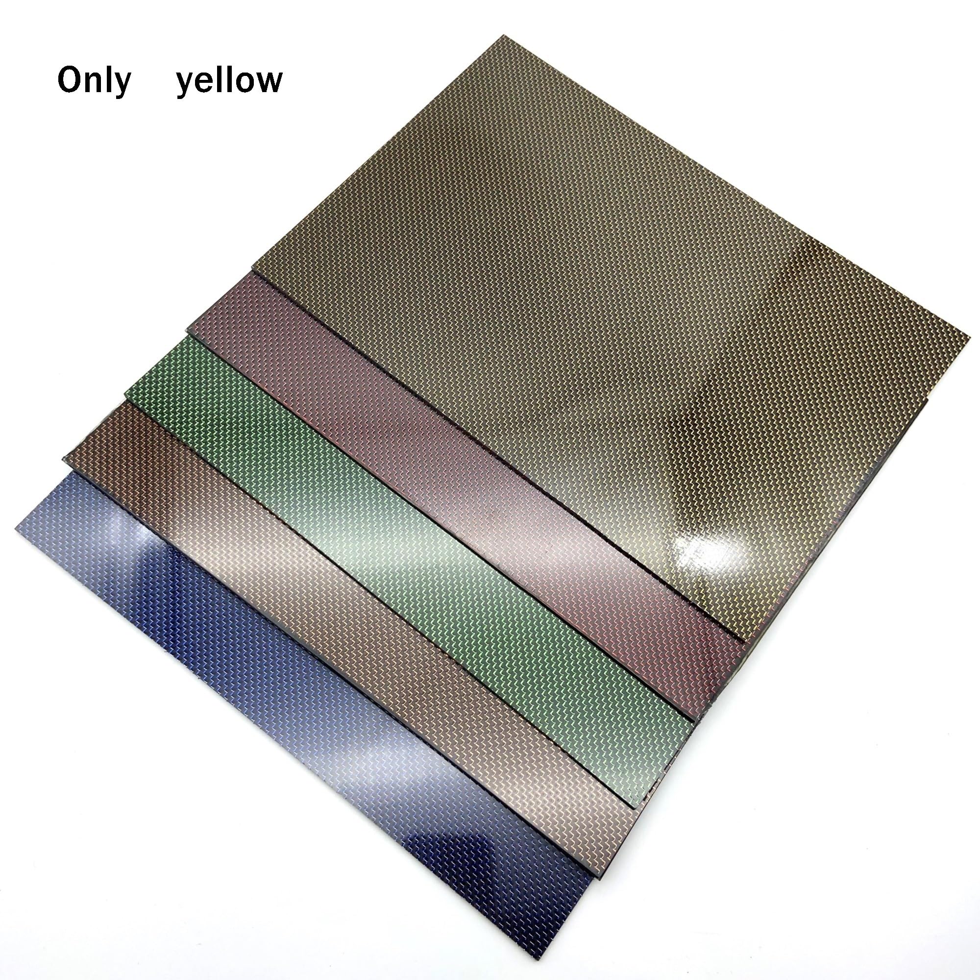 Hoja de fibra de carbono Lámina de tejido sarga amarilla, corte precisión, acabado brillante, tablero compuesto 3K for aficionados al bricolaje, 1 pieza(200x300x3.0mm)